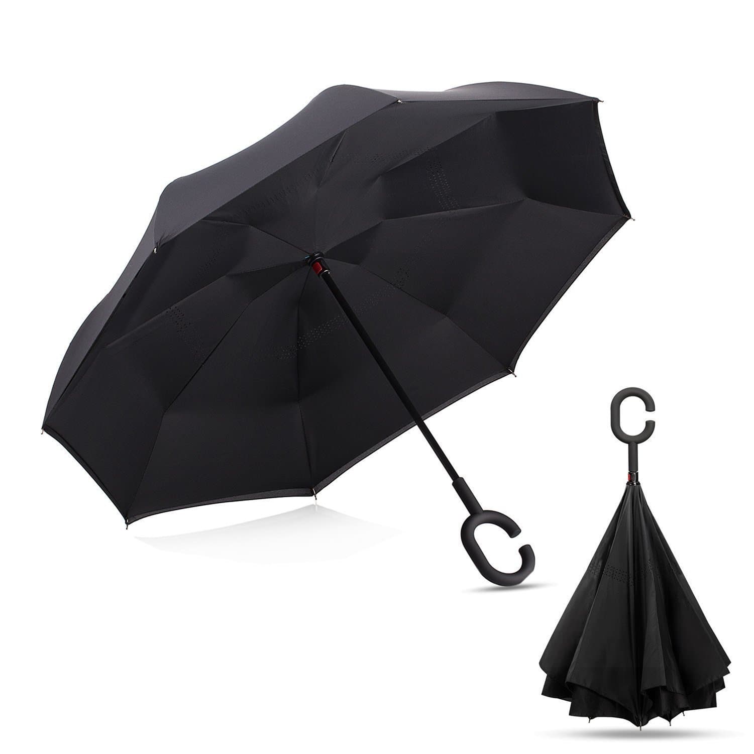 TOMENGBEIAABBCC Le Papillon Inverted Umbrella Reverse Folding Umbrellas Parasol Double Layer Car Outdoor Use (Black)