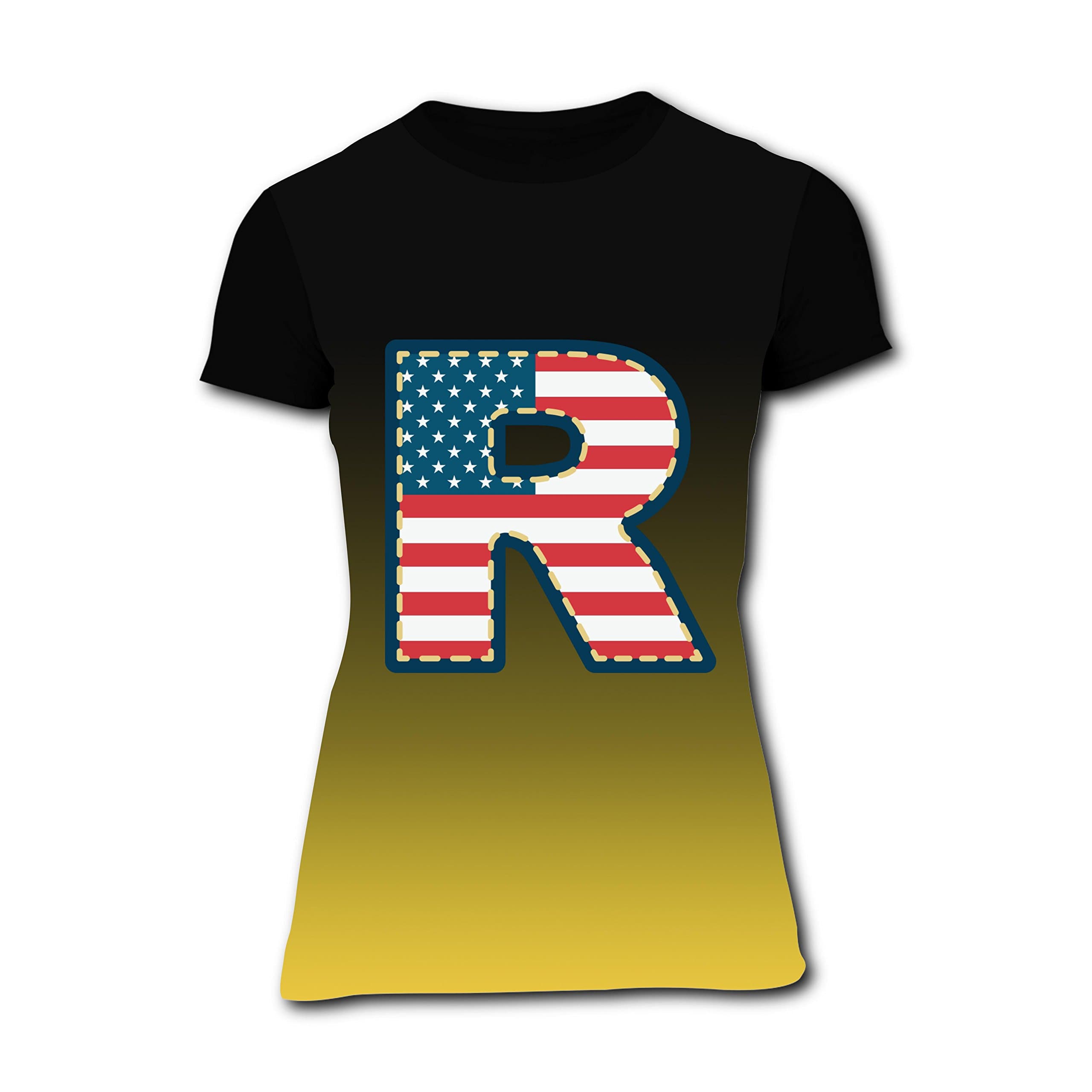 American Flag Name Monogram R Design T-Shirt Slim Tee Tops for Women XXL