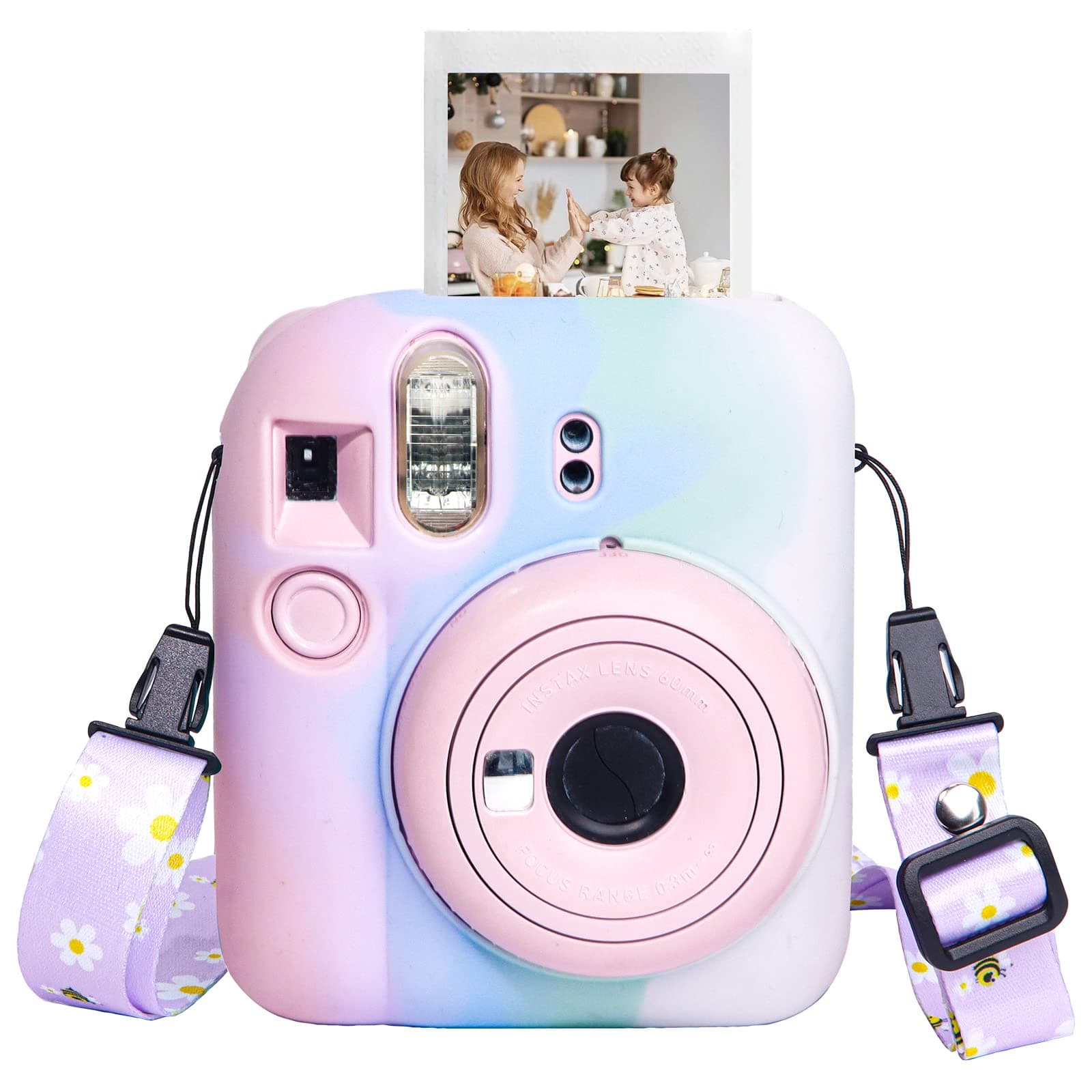 CAIYOULE Silicone Case for Fujifilm Instax Mini 12 Camera, Protective Case for Instax Mini 12 with Adjustable Shoulder Strap - Light Gradient