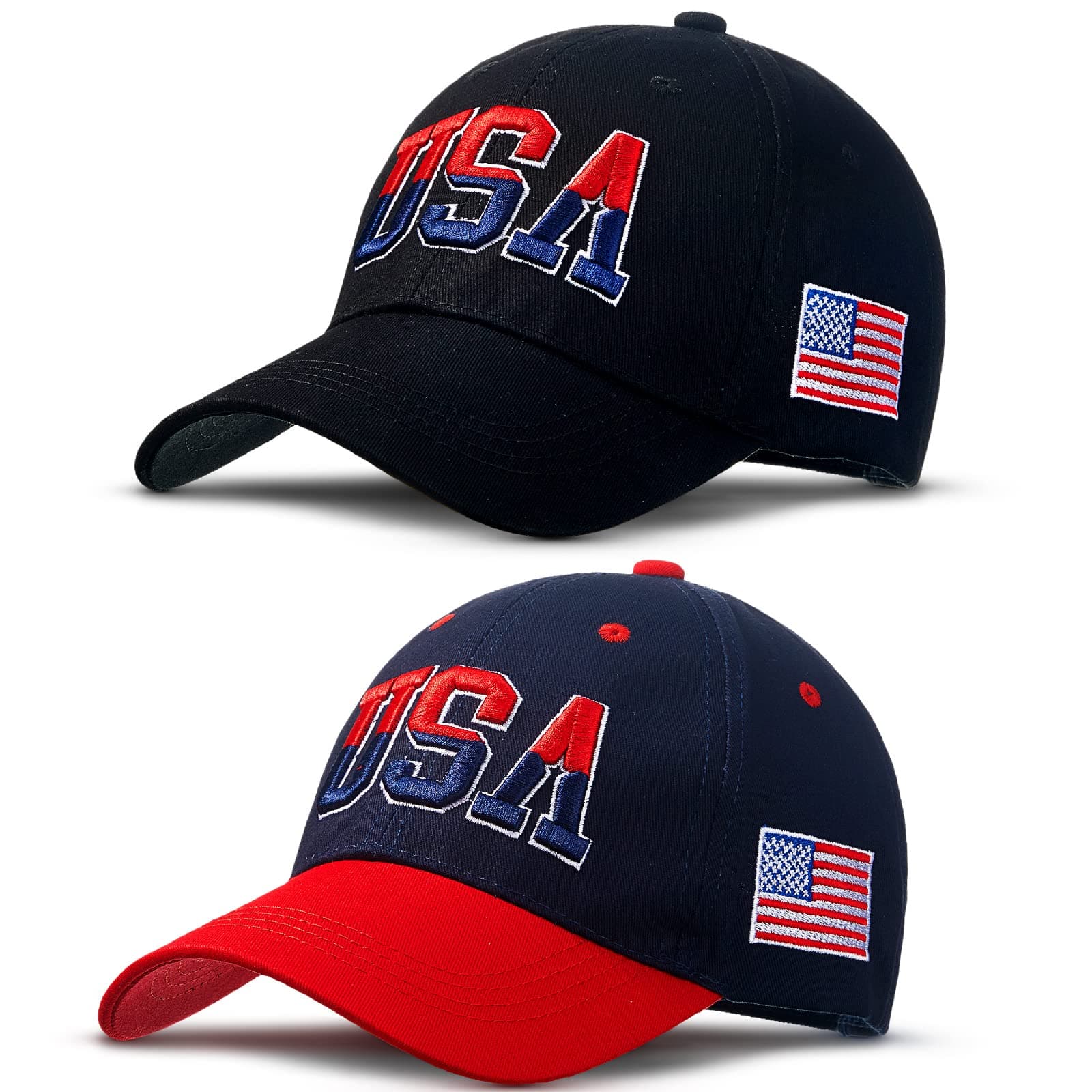 Coume2 Pieces Patriotic Baseball Cap Adjustable Cotton Dad Hat USA Embroidered American Flag Cap for Men Women