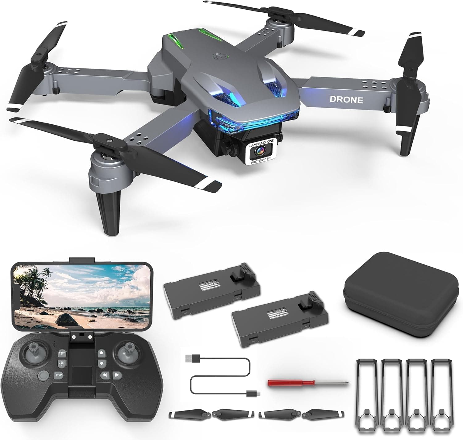 Wipkviey T28 Drone with Camera, FPV Foldable Quadcopter for Beginners, RC Drones with 3D Flips/Altitude Hold/Gesture Selfie/Waypoint Flight for Adults, Gifts for Kids Boys/Girls, 2 Batteries.