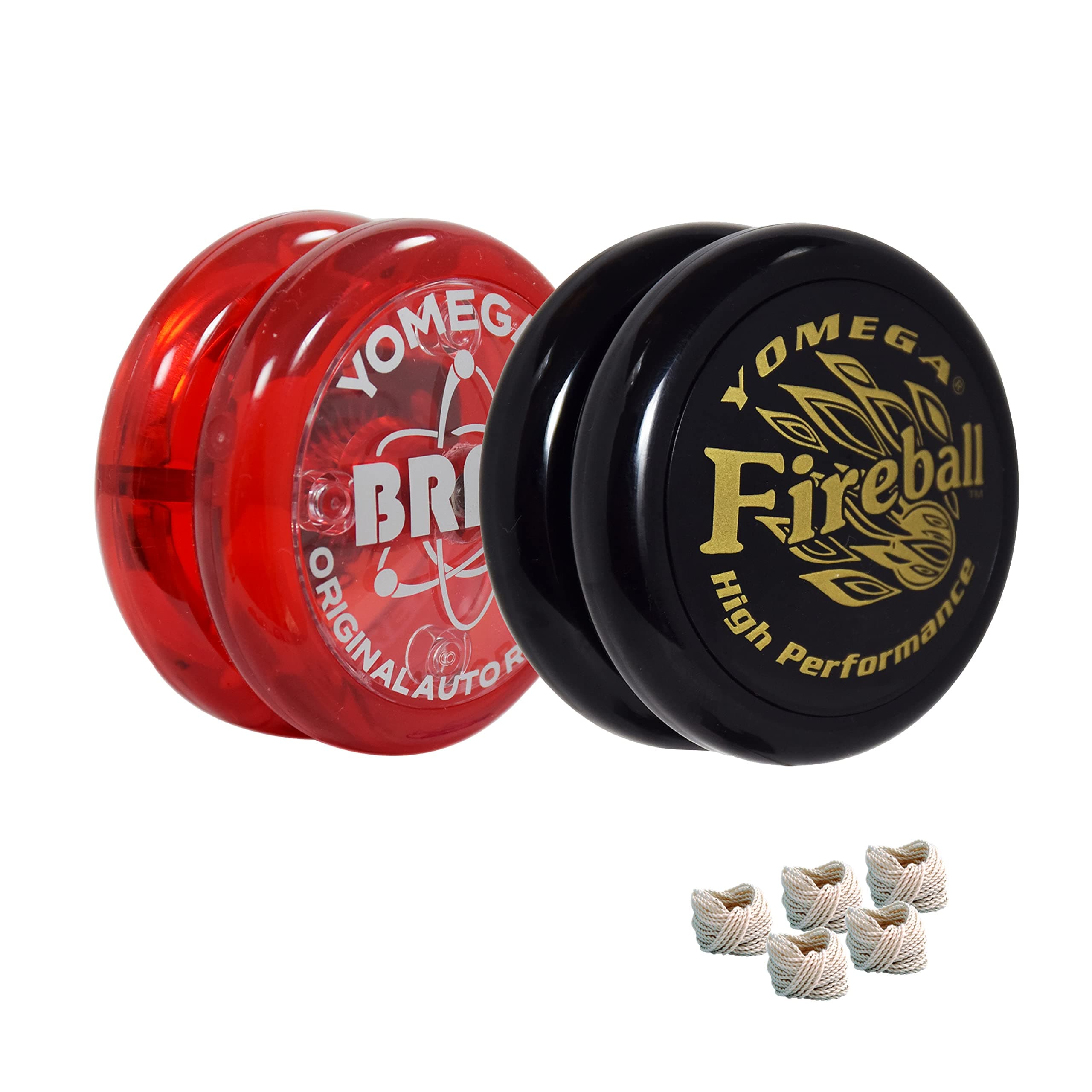 2 Legendary Spinners The Original Yoyo with A Brain and Fireball Transaxle Yo-Yo for All Level String Trick Play +5 Extra Strings (Fireball Black-Brain Red)