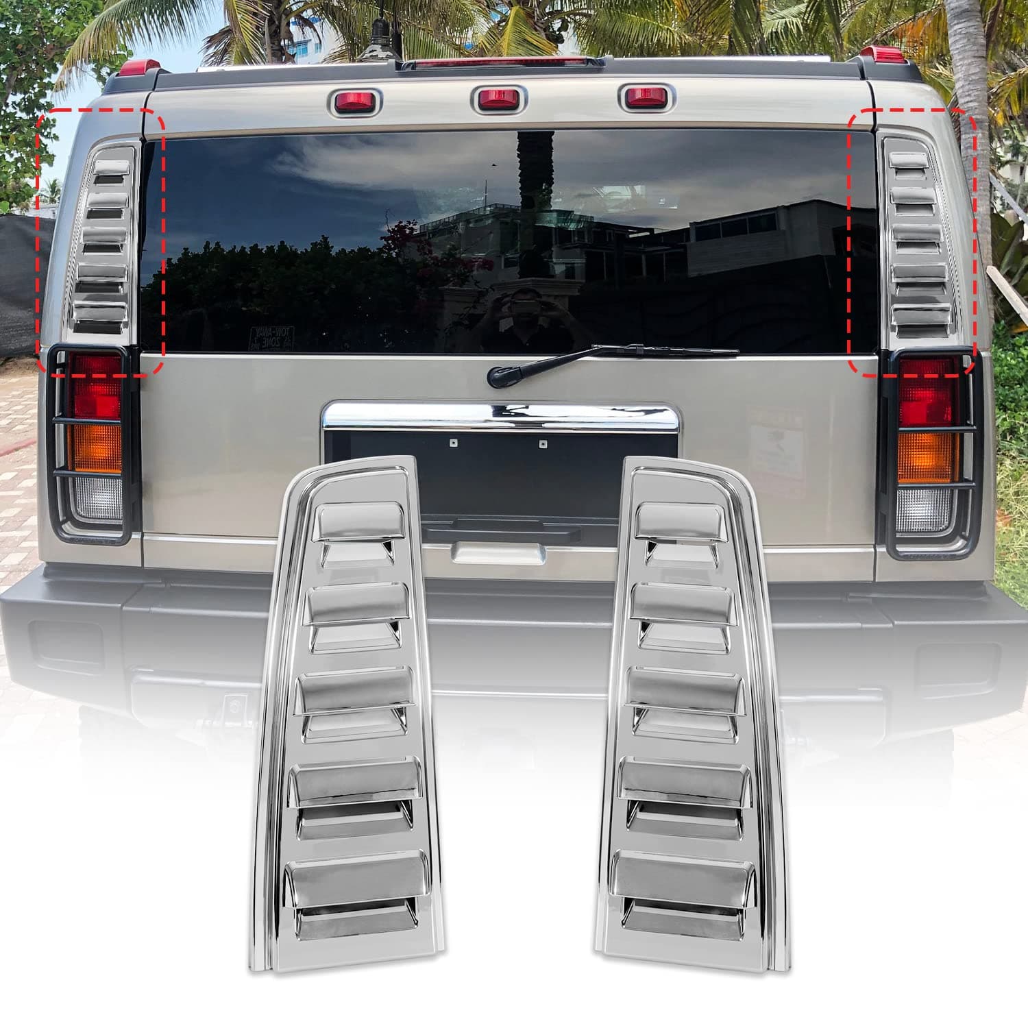 Rear Upper Tail Light Lamp Vent Cover Guard Trim Chrome Exterior Accessories Fit for Hummer H2 2003-2009(2 pcs)