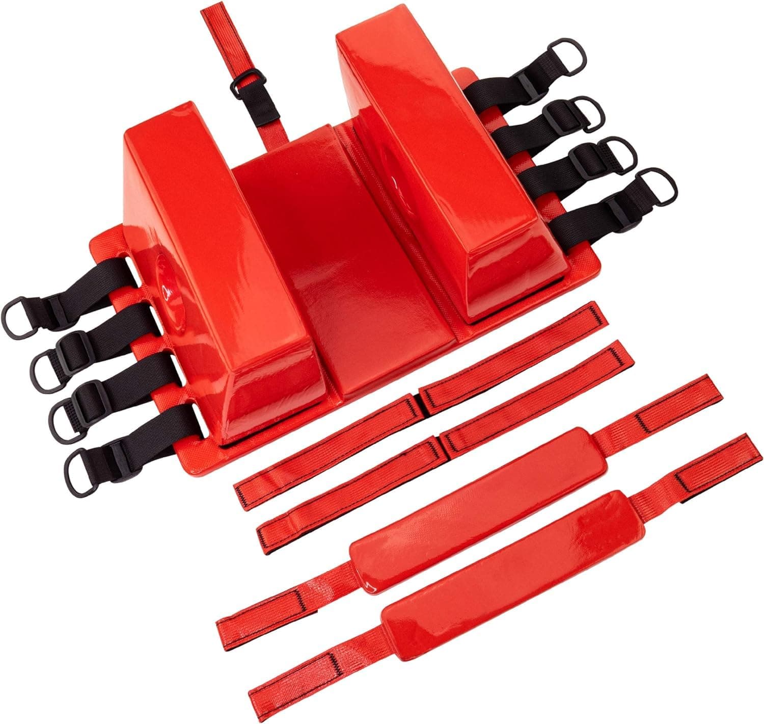 Spine Board Head Immobilizer for Backboard - Universal EMS EMT Emergency Medical Re-usable Rescue Portable Lightweight with Adjustable Straps - Red