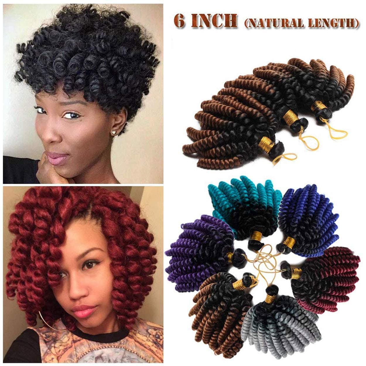 6 Inch 5 Lots Short Curly Crochet Braids Hair Extension Jumpy Wand Curly Crochet Hair Jamaican Bounce Synthetic Braids Twist Hair For Women - Dark Black to Dark Red