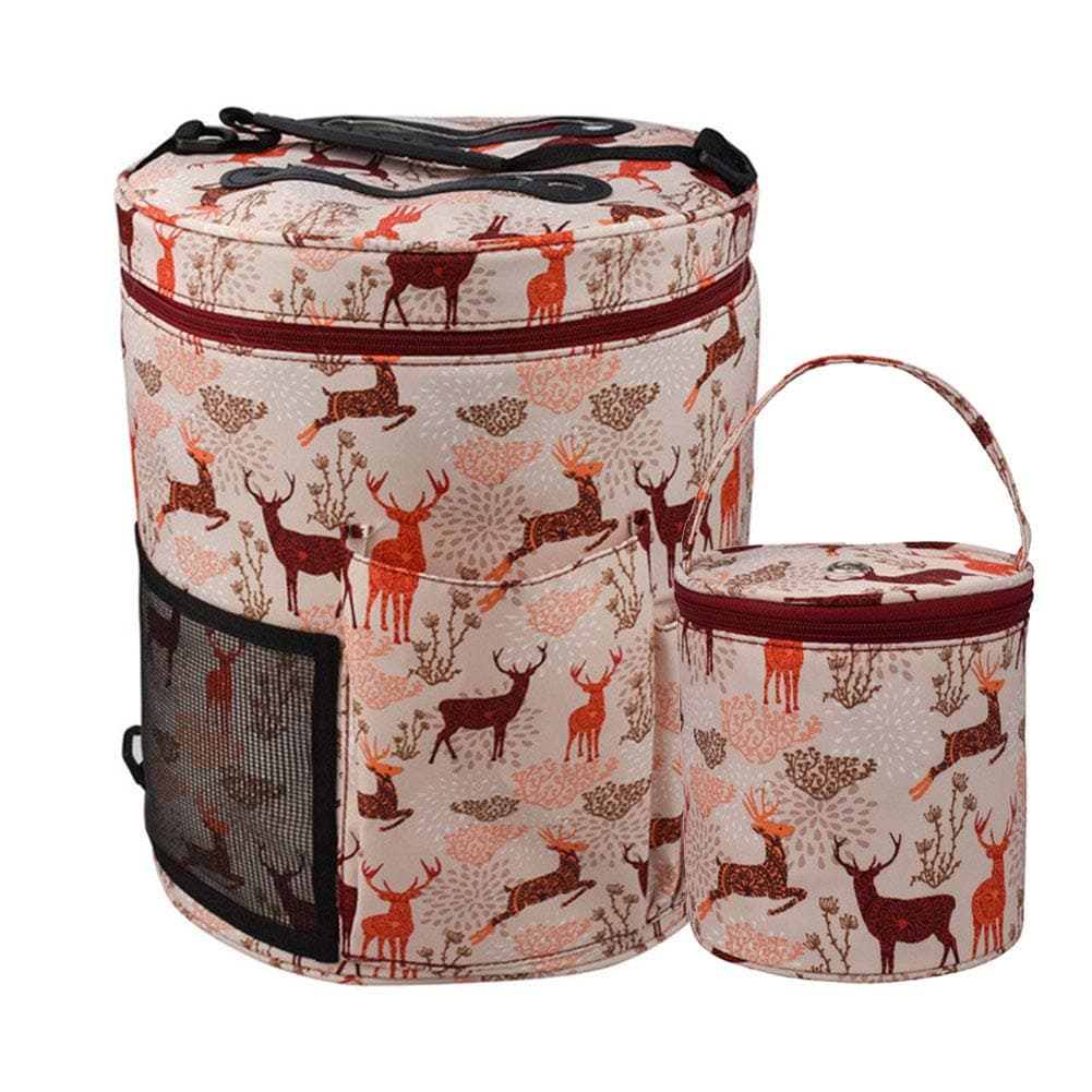 Knitting Tote Bag Set 2Pcs,Christmas Theme Yarn Storage/Travel Baskets Knitting Organizer/Crochet Hook Bag with Zipper and Pockets for Home Traveling Crocheting Anywhere, Lightweight (Elk)