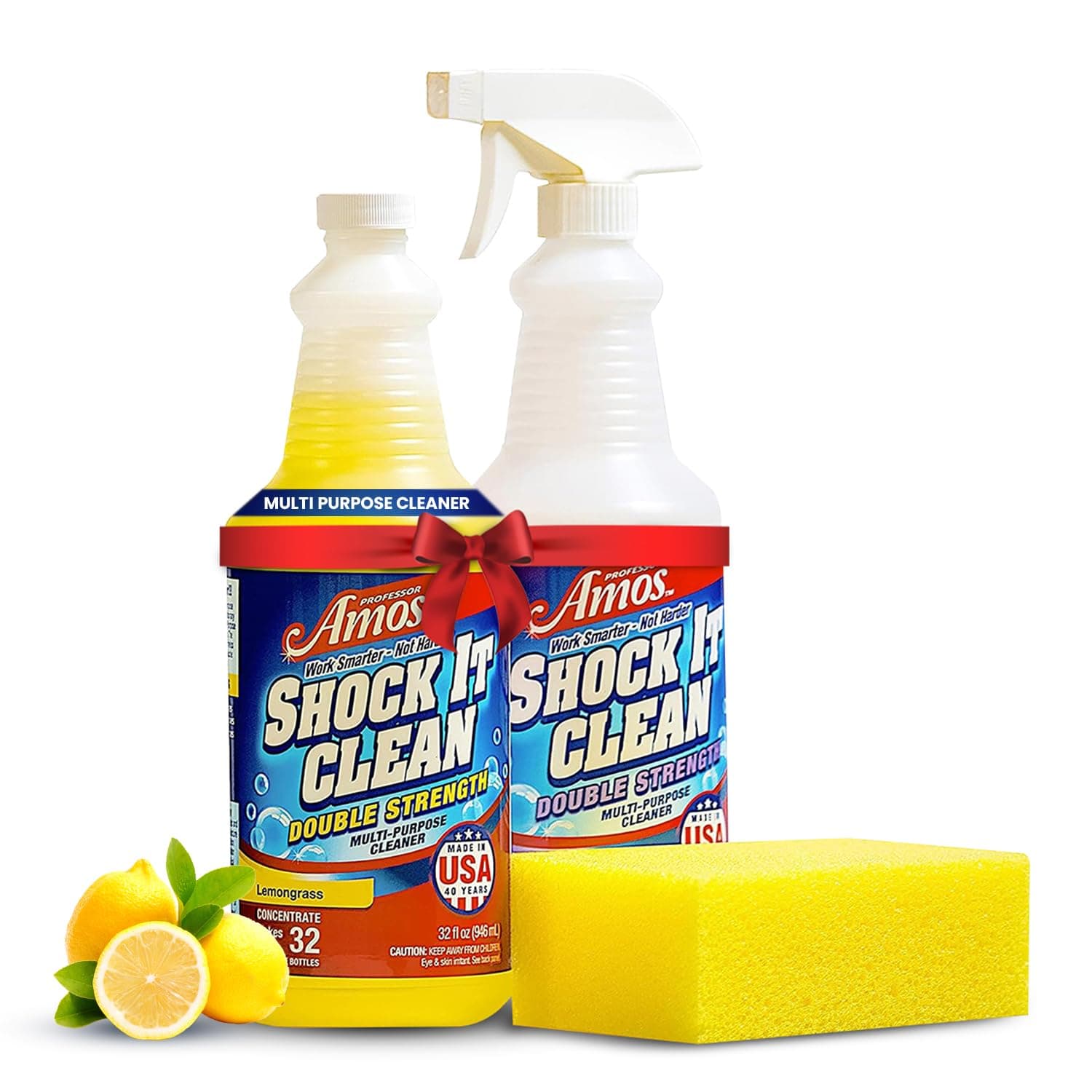 Professor Amos' Shock It Clean KIT Lemon Grass Scent Concentrate Cleaner 32 oz. 32 Bottles of All Purpose Concentrate Cleaner| Laundry Booster| Stain Remover| Carpet| Upholstery| Indoor and Outdoor.