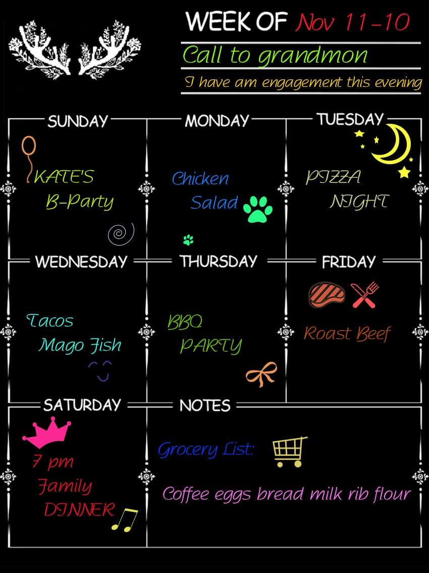 SINBLUE Magnetic Refrigerator Chalkboard, Weekly Menu, Meal Planner,Dry Erase Calendar Magnetic Chalkboard Design Family Calendar Organiser - 16" x 12" Weekly Menu Planner with Grocery List and Notes