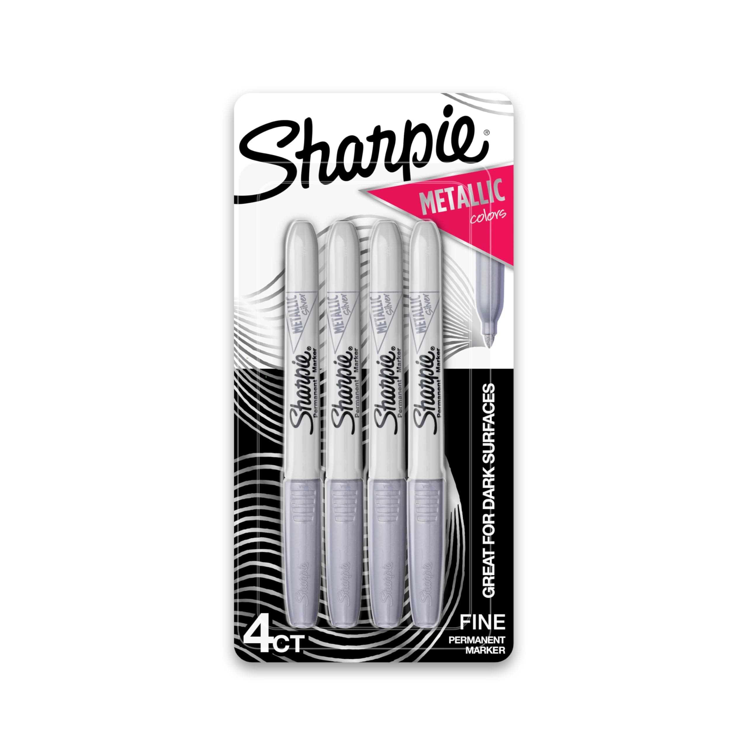 Sharpie Metallic Permanent Markers, Fine Point, Silver, 4 Count - For Black Paper or Dark Surfaces, Arts & Crafts, Posters