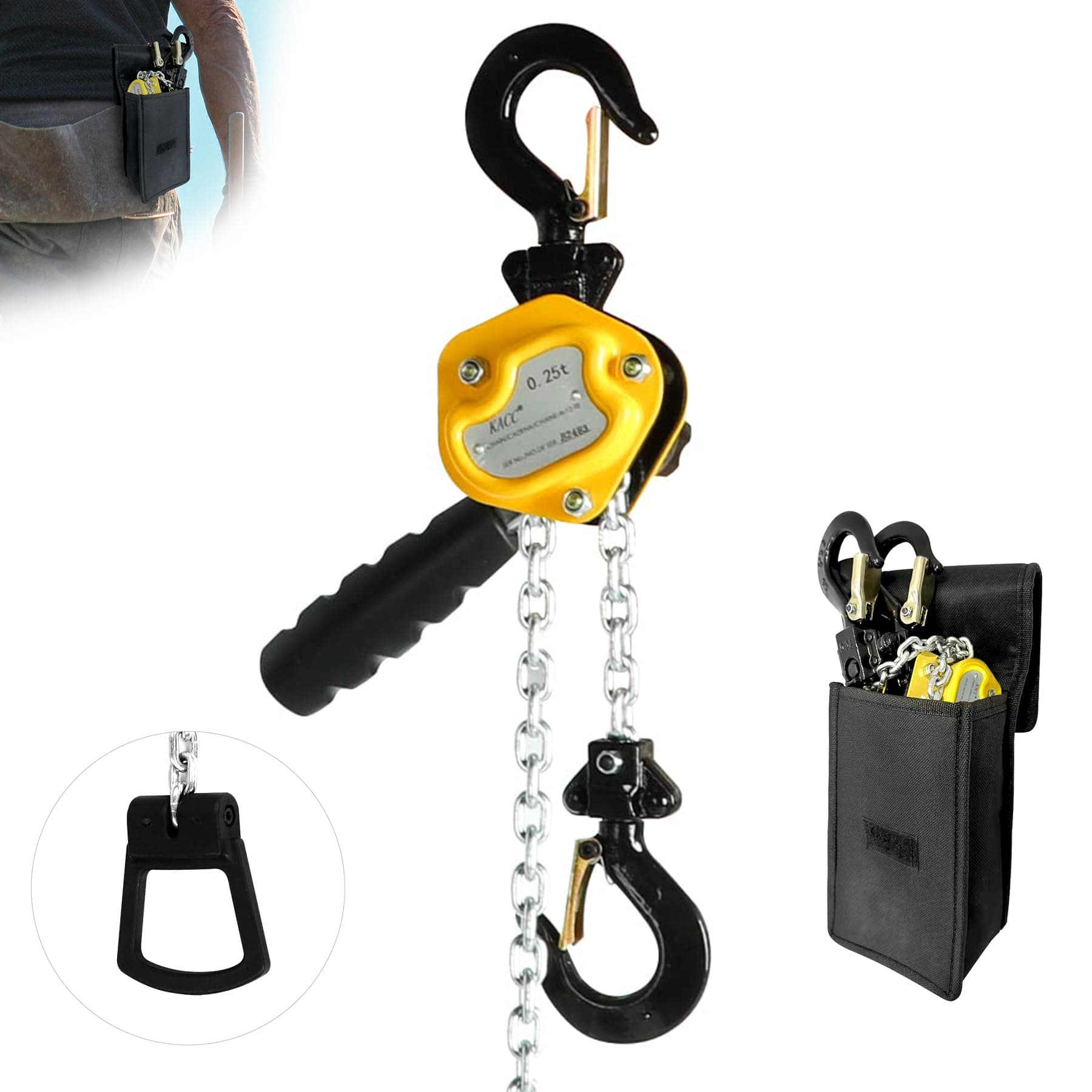 550LBS Manual Lever Chain Hoist Mini Puller 1/4 Ton Capacity Portable Chain Come Along 5 Feet Lift G80 Chain Ratchet Lever Hoist with Hook, Toriexon