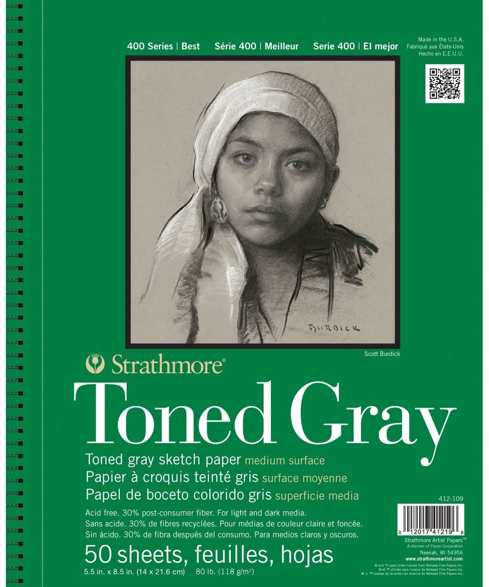 Strathmore toned Sketch Spiral Paper Pad 5.5-inch x 8.5-inch,Gray