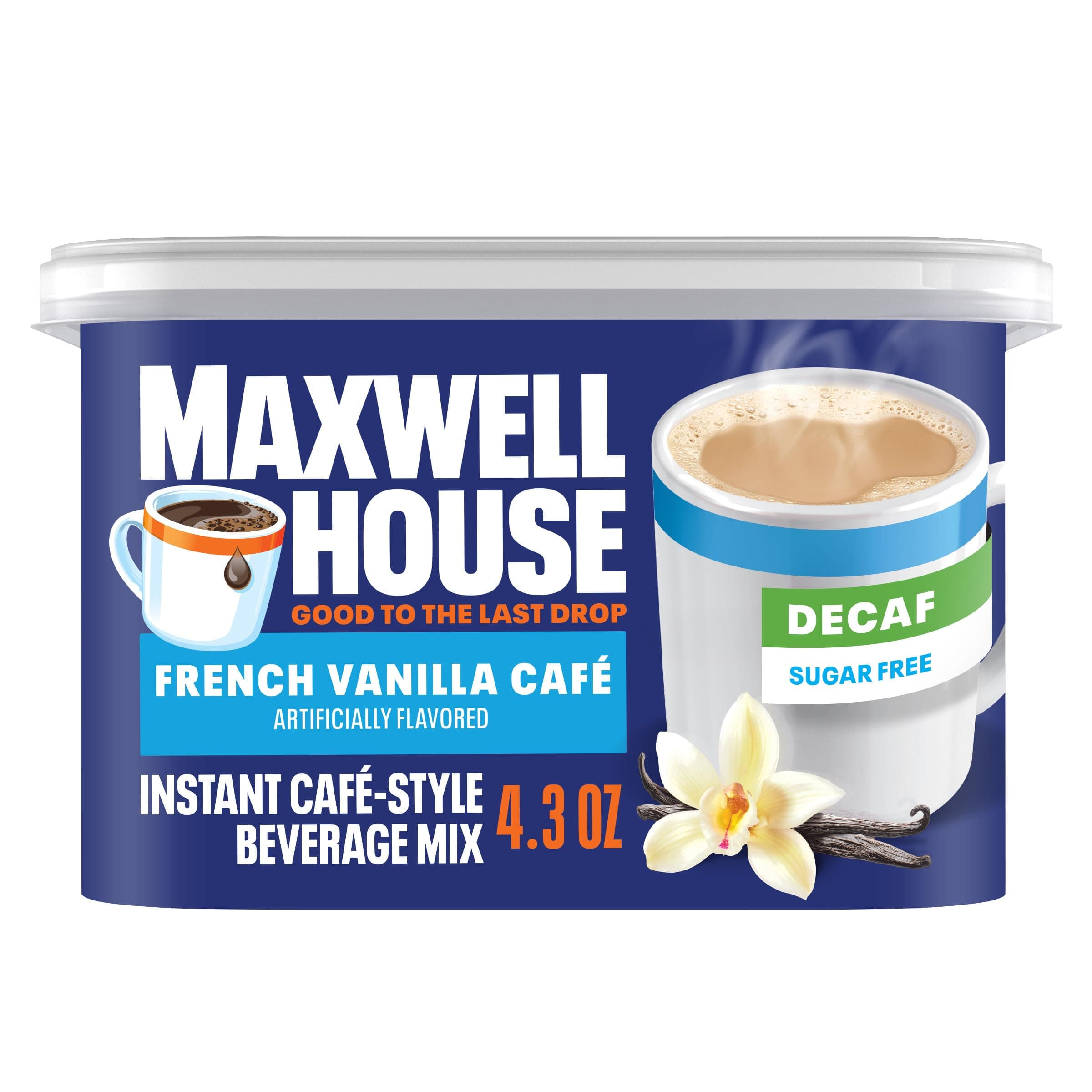 Instant Cafe-Style Beverage Mix, Decaf and Sugar Free, Easy to Prepare, 1 Canister, for Quick Morning Coffee or Afternoon Treat, French Vanilla Cafe, Kosher Dairy, 4.3 oz