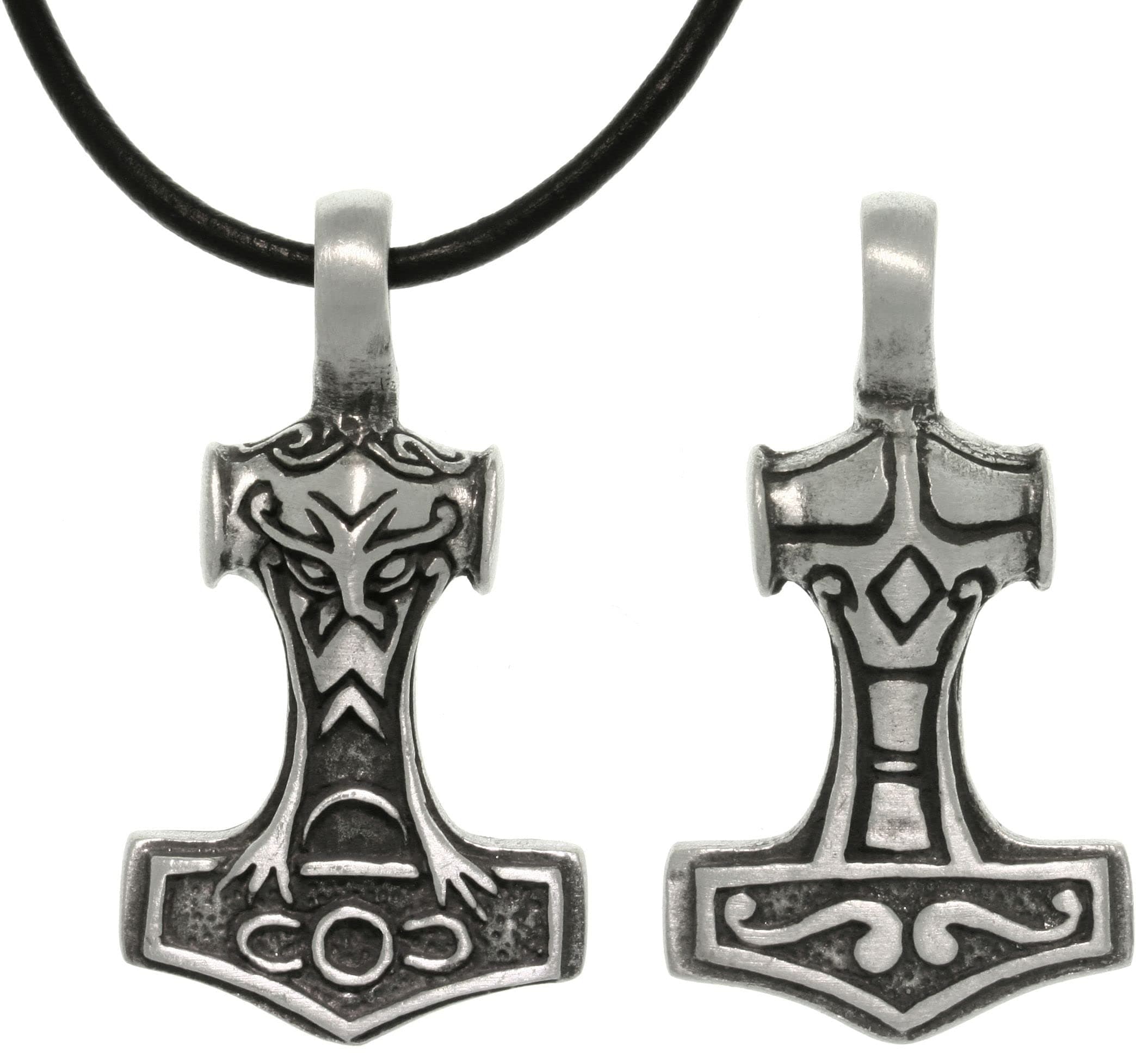 Jewelry Trends Pewter Two Sided Thor's Hammer Pendant with 18 Inch Black Leather Necklace