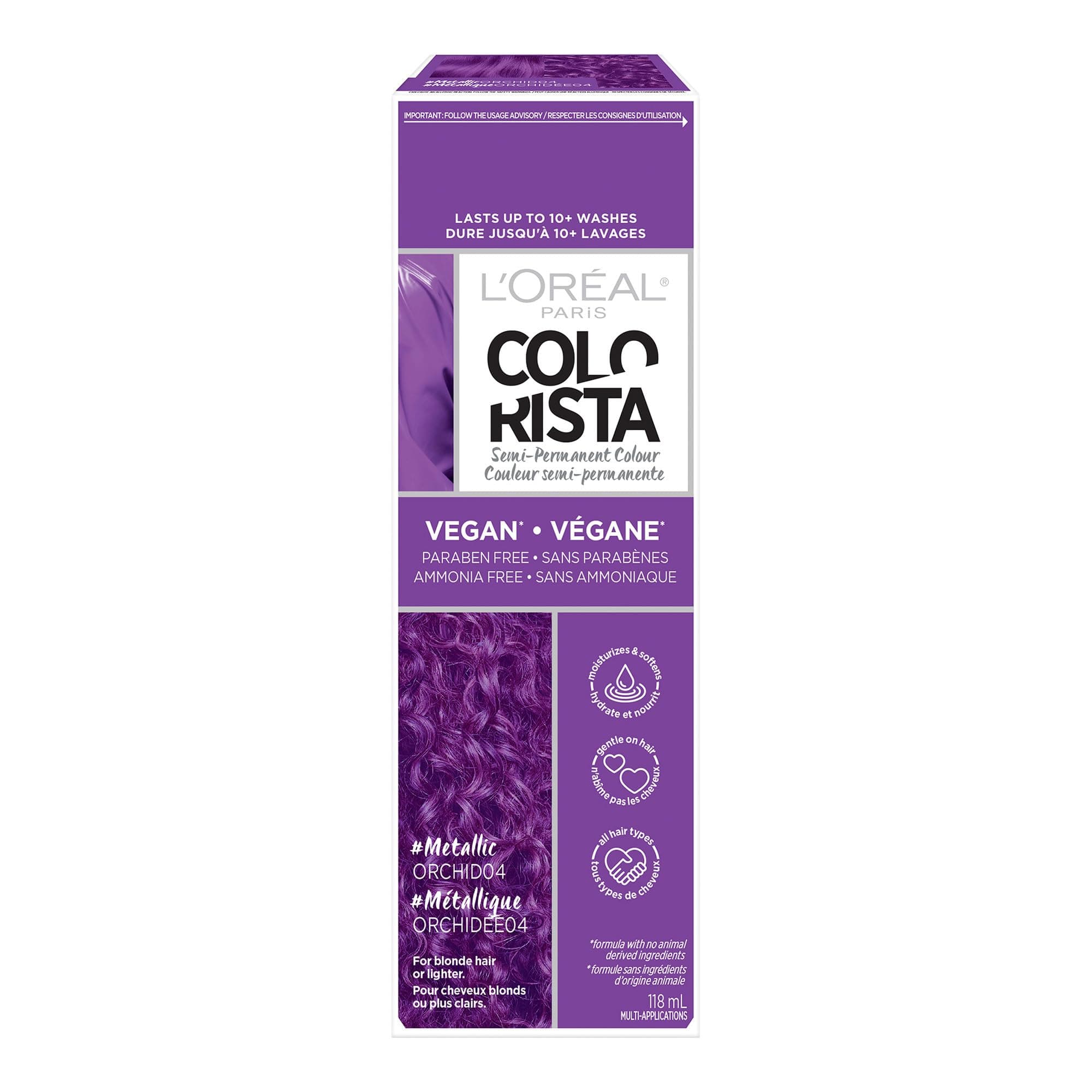 L’Oreal Paris Colorista Metallic Semi Permanent Hair Color for Bleached or Blonde Hair, Color Depositing Hair Mask Formula, Metallic Orchid Purple