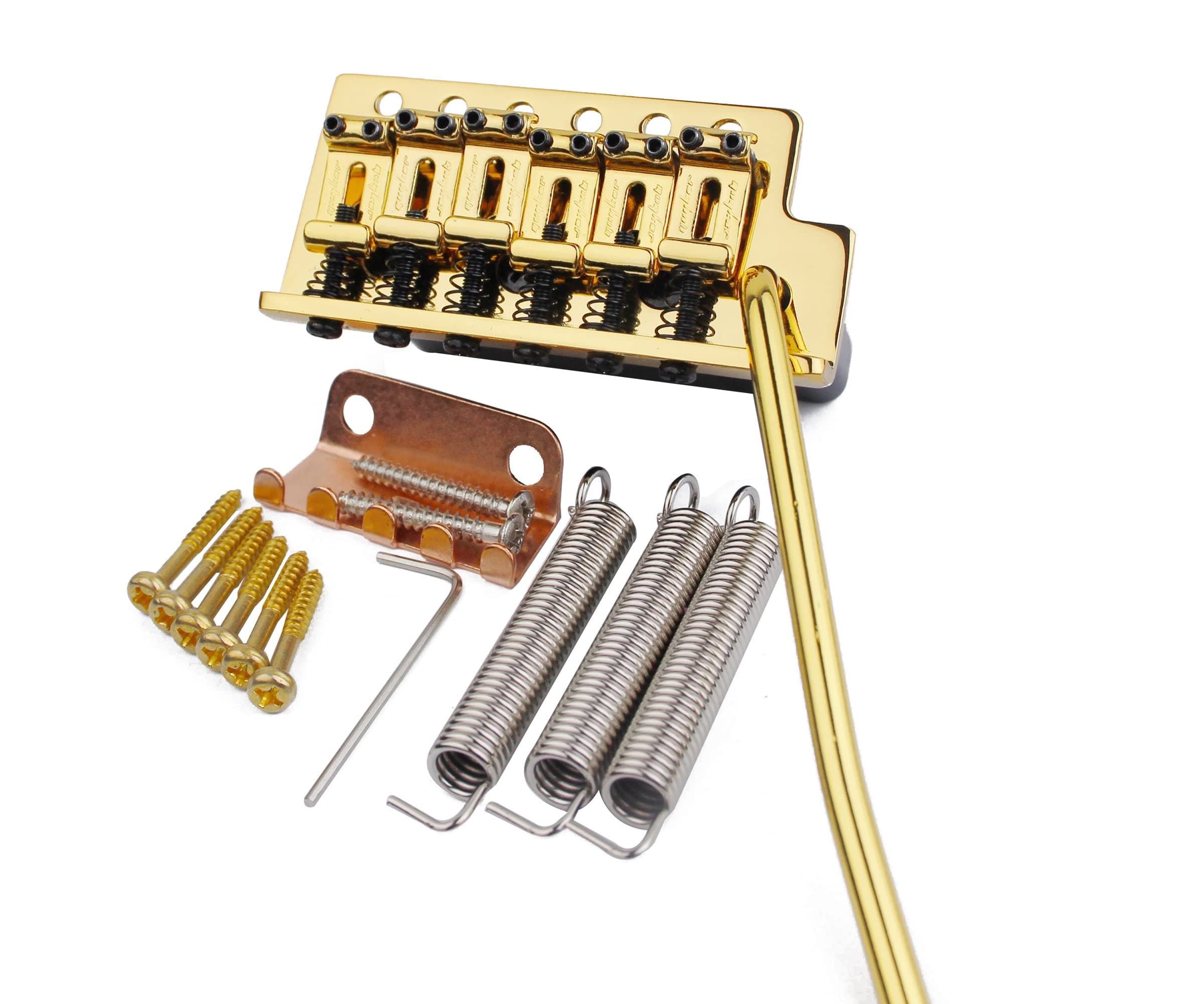 Tremolo Bridge Vintage Bent Steel Saddles and Zinc Block Compatible with Start ST Electric Guitar (GG-1004, Golden)