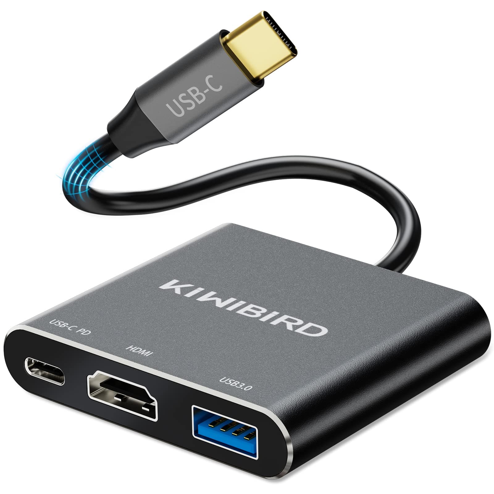 KiwiBirdUSB C to HDMI 4K AV Multiport Adapter HUB with USB 3.0, Type C PD Charging 100W Power Delivery Compatible with MacBook Air Pro M1 M2, iPad Pro, iMac, iPhone 15, Surface, Dell XPS, Galaxy S24