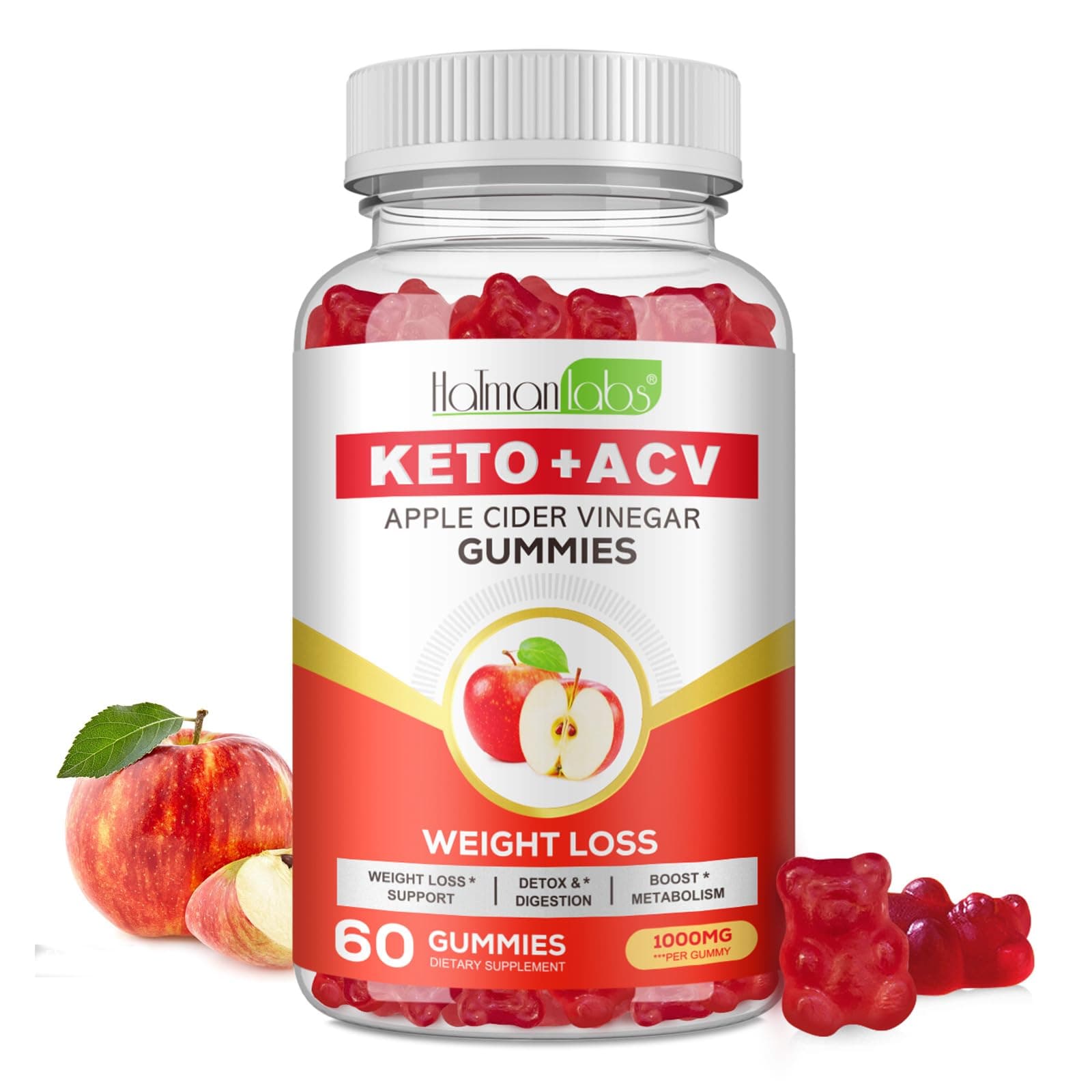 Keto Gummies, Apple Cider Vinegar Gummies with Vitamin C, B12, B6, B9 & Beetroot - 60 Vegan & Gluten-Free for Effective Detoxification-Delicious ACV Gummy