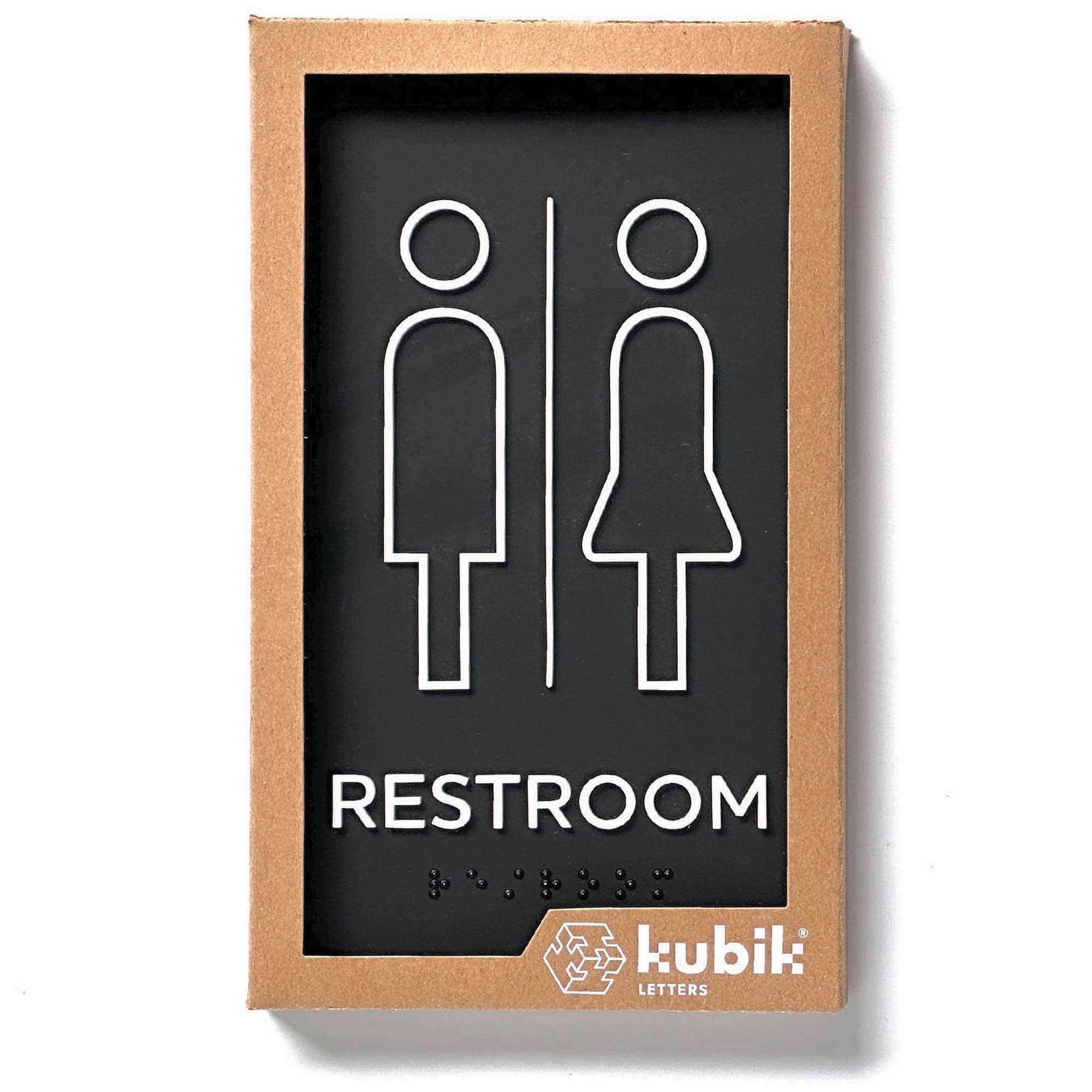 Kubik Letters Unisex Restroom Sign, ADA Compliant Braille Tactile Modern Door Sign for All Gender with 3M Double Sided Tape