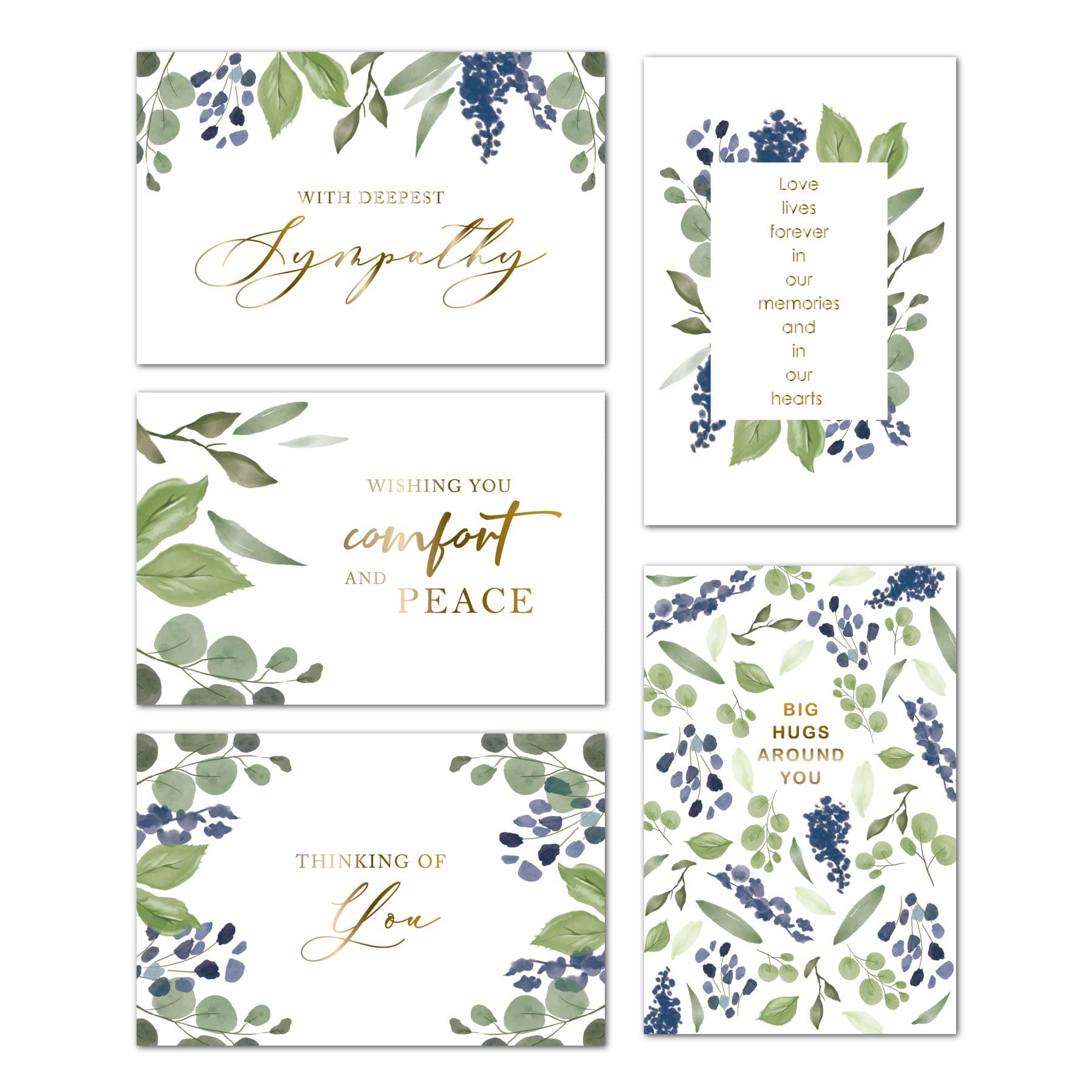 Gooji 4x6 Sympathy Card – 20 Blue Garden Sympathy Cards Set – Elegant and Classy Floral Watercolor Design, Peel-and-Seal White Envelopes, Condolence, Bereavement