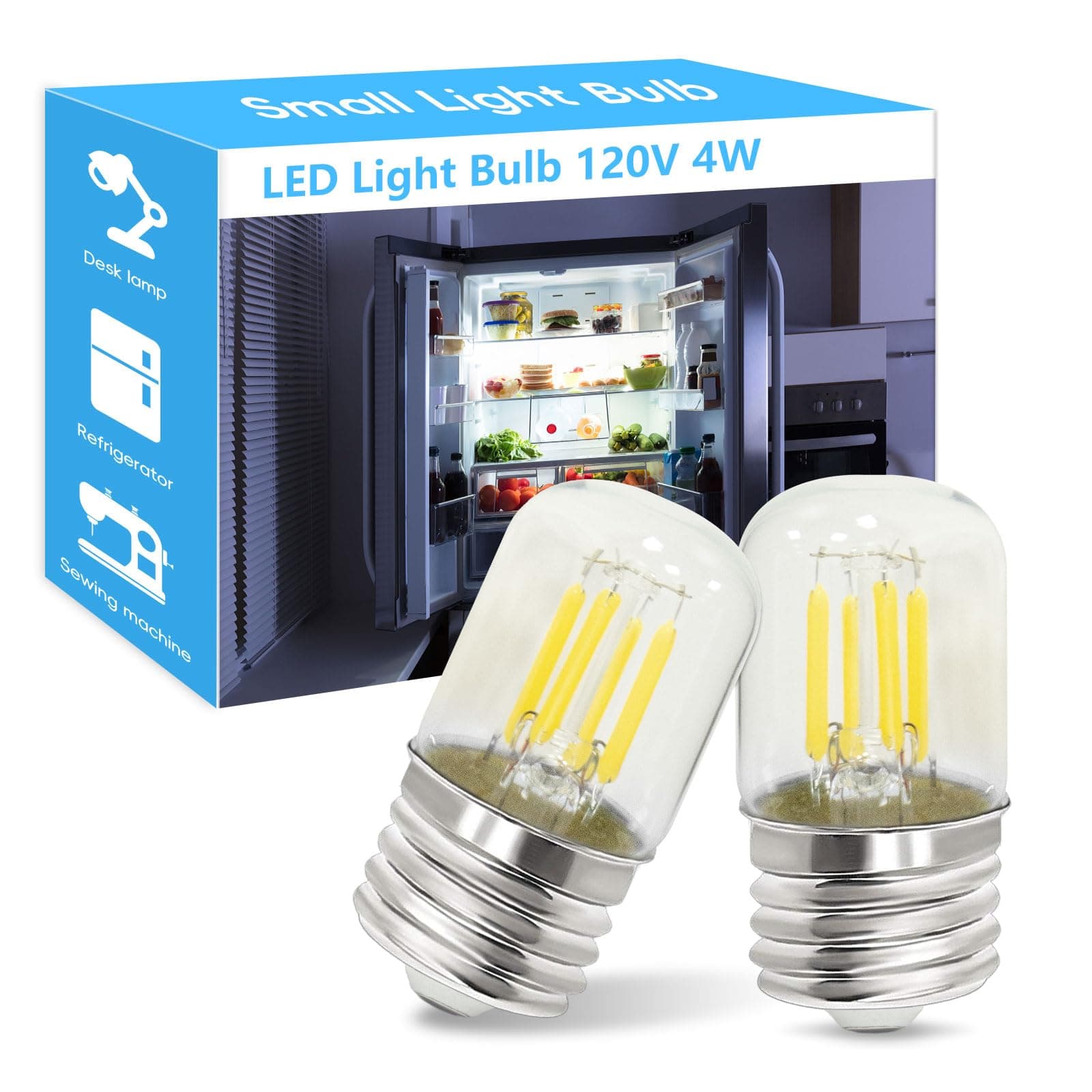 Jensense Appliance Bulb Small Light Bulb E26 LED 4W 40 watt Equiva 2in Mini Edison Style for Rerigerator Fridge Freezer Lamp Fixture 5000K 450LM CRI90 2 Pack