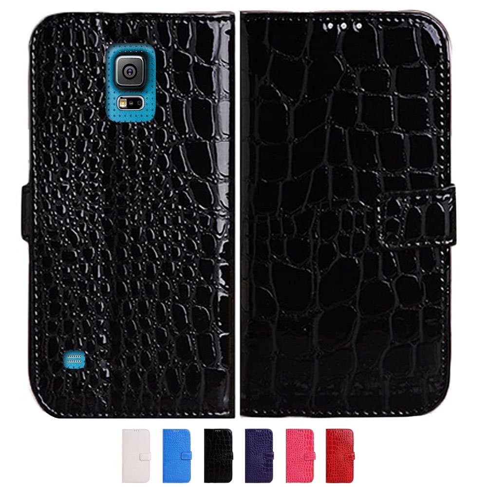 YESOO Samsung Galaxy S5 SV Crocodile Series PU Leather Wallet Case with Card Slot Cover And Built-In Flip Stand (YESOO Retail Packaging - 180 Days Warranty) - Black