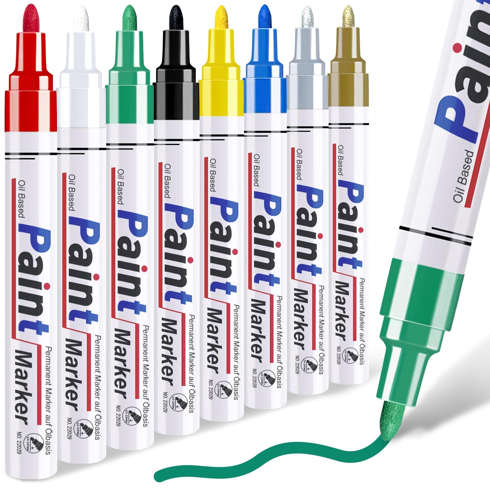 Paint Pens Paint Markers, 8 Colors Medium Tip Permanent Markers Waterproof, Oil Based Marker for Metal, Rocks, Wood, Plastic, Glass, Fabric, 2-3 MM Quick Dry Oil Based Pens