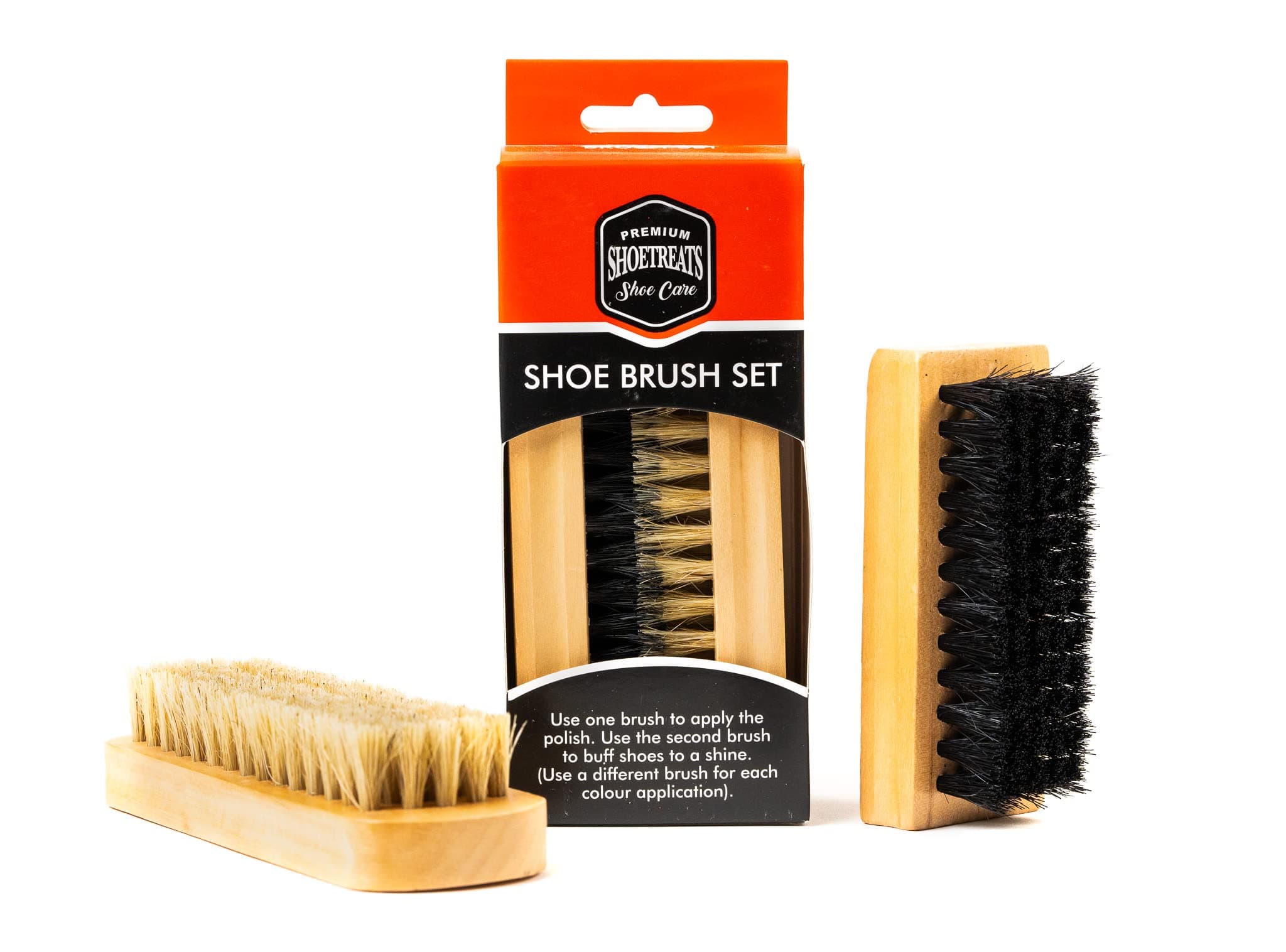 Shoetreats 2 Piece Traditional Wooden Handled Shoe Brush Set - Shoe Boot Cleaning Polish Buffing
