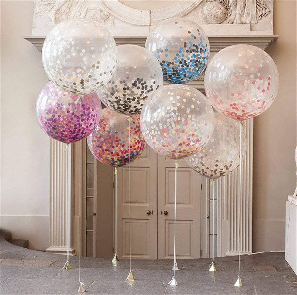 36" Confetti Balloons Jumbo Latex Balloon Paper Balloons Crepe Paper Filled with Multicolor Confetti for Wedding or Party Decorative (5 Pcs)