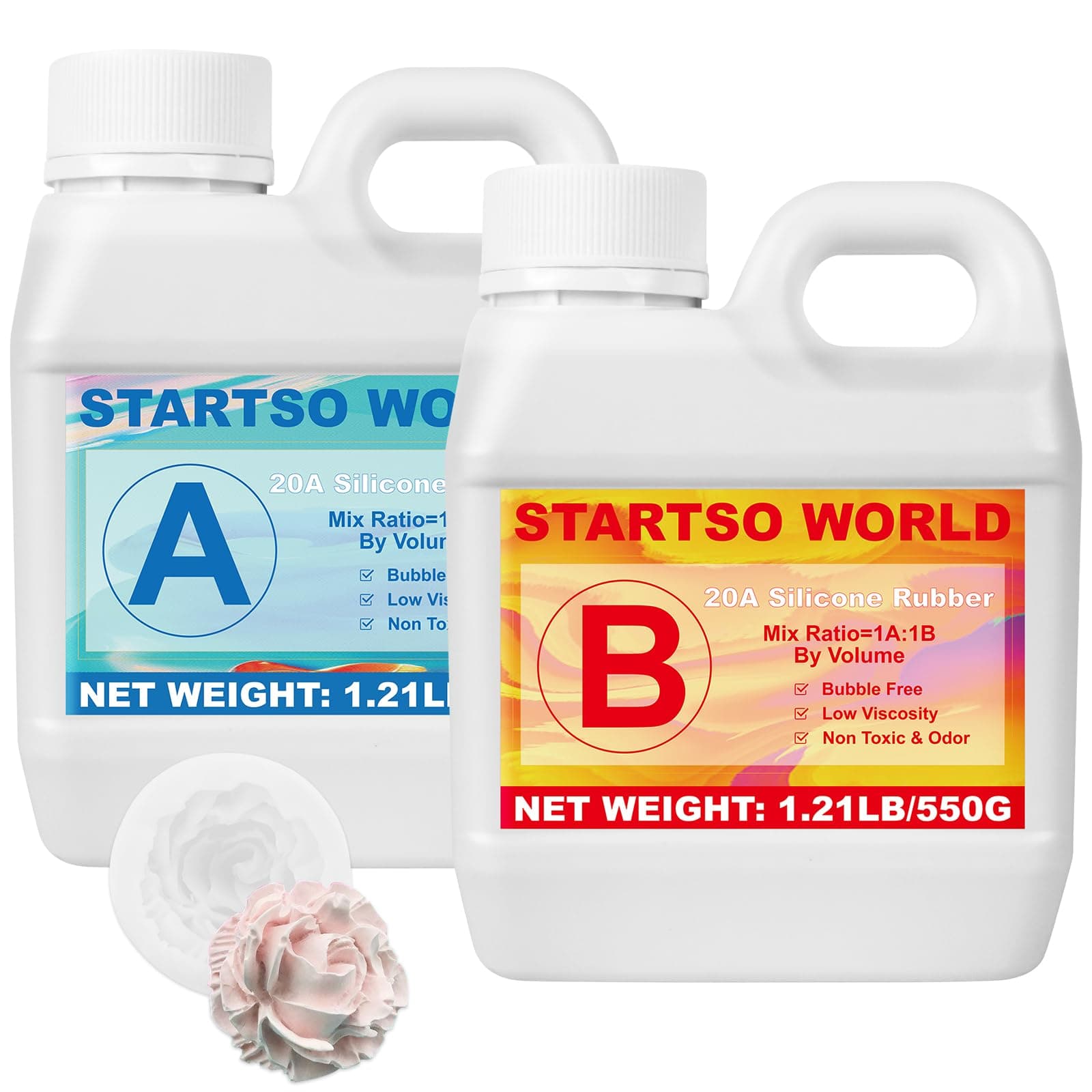 STARTSO WORLD Silicone Mold Making Kit 20A, Platinum Liquid Silicone Rubber for Mold Making, Fast Cure & Food Safe Silicone Mold Maker 38OZ, Ideal for Casting Resin Molds/Silicone Molds 1:1 by Volume