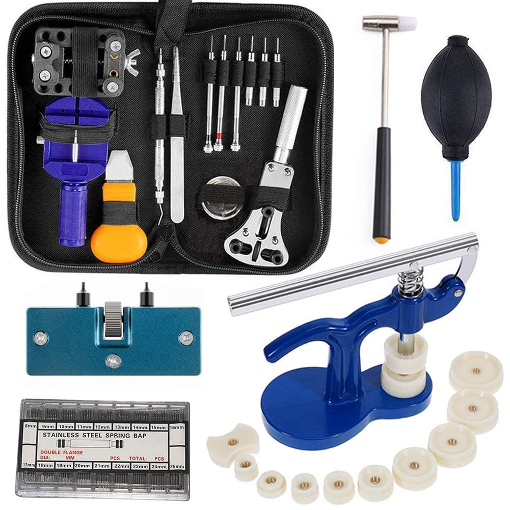 STAGOWatch Repair Tool Kit Professional - Watch Tools Including Watch Press Kit, Larger Rubber Dust Blowers, Spring Bars, Watch Battery Replacement Tool Kit,Watch Band Link Pins with Carrying Case (406pcs)