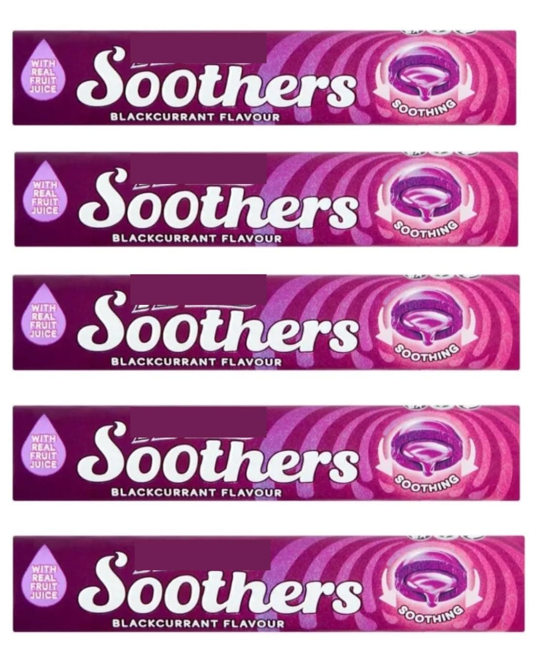 Soothers Blackcurrant 45g Bars (Pack of 5) Multipack - Sore Throat Sweets Lozenges