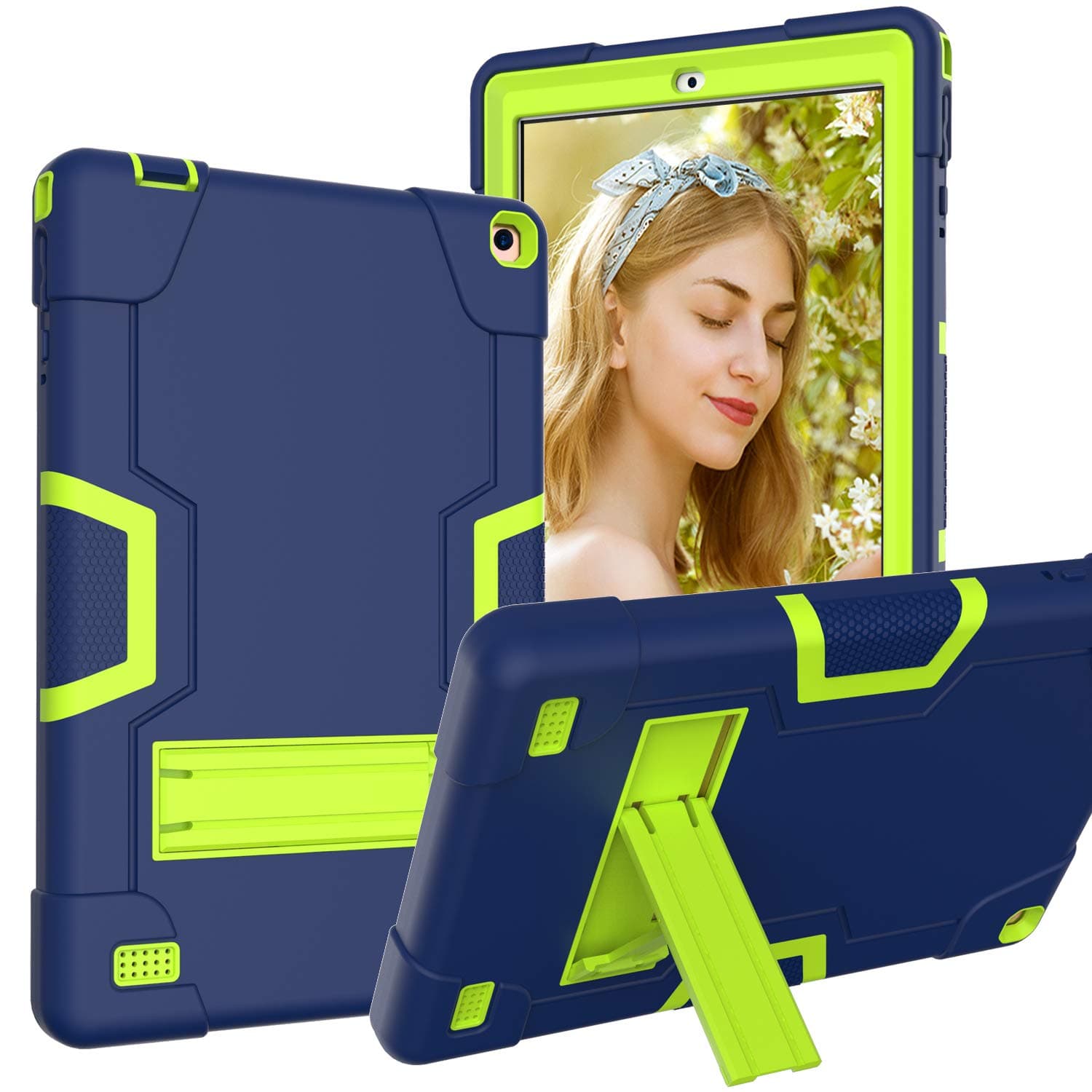Case for Vankyo S21, SOATUTO for Novel TTT/ OUZRS 2 in 1 tab Shockproof Kids Case Built in Stand for S11 Pro/ for Aoyodkg A1/ for Aoyodkg P8/ for Dicekoo 10 inch Tablet, Navy Blue+Green