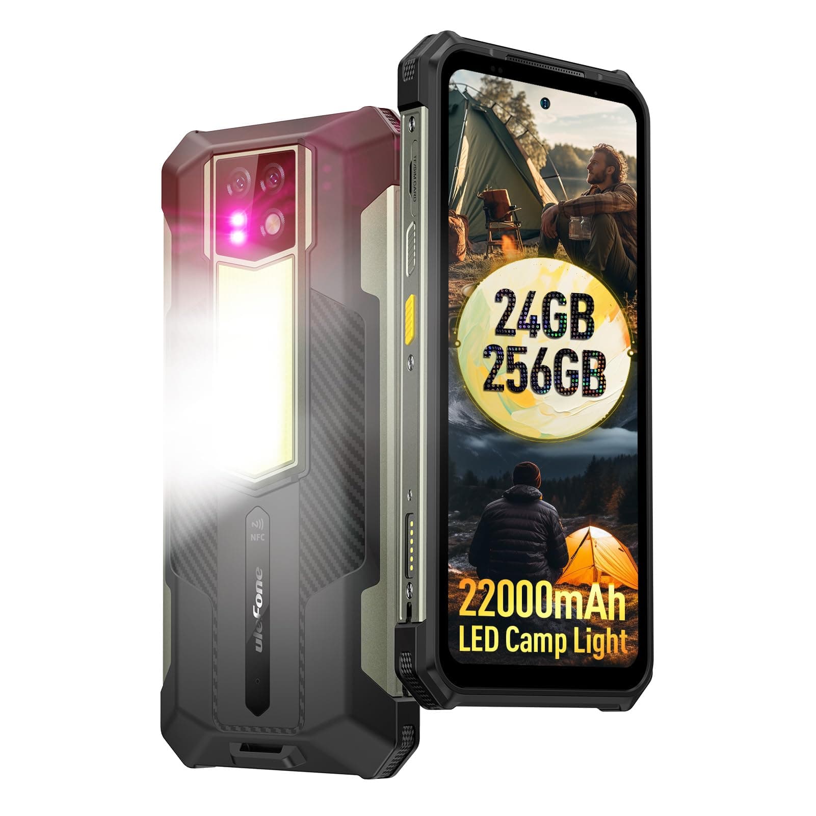 Armor 24 Rugged Phones, 22000mAh(66W), MTK Helio G96 24GB+256GB Android 15, IP68/69K, 64MP+64MP Night Vision Camera, 6.78" FHD+ Corning Gorilla Screen, 1000LM LED Light, Dual 4G, IR Blaster