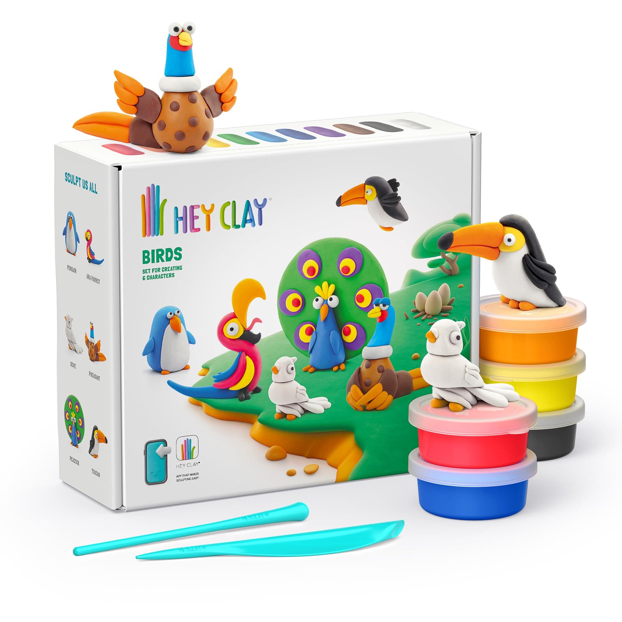 – HEY CLAY Birds Set - Colourful Modeling Air Dry Clay for Kids - Air Dry Clay Kit 15 cans and sculpting tools with Fun Interactive Instructions App