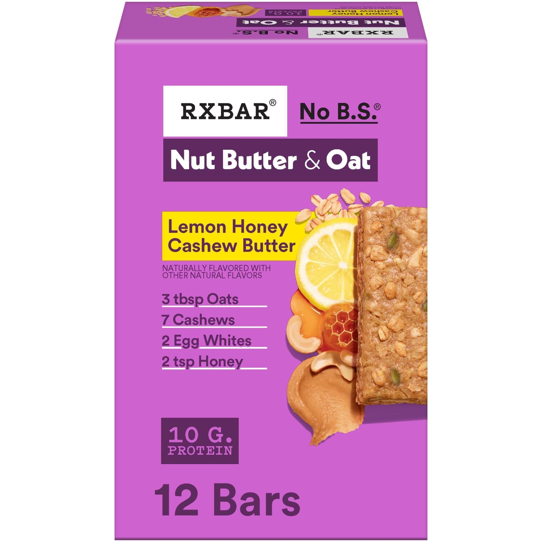 RXBAR Nut Butter and Oat Protein Bars, Protein Snacks, Snack Bars, Lemon Honey Cashew Butter, 23.2oz Box (12 Bars)