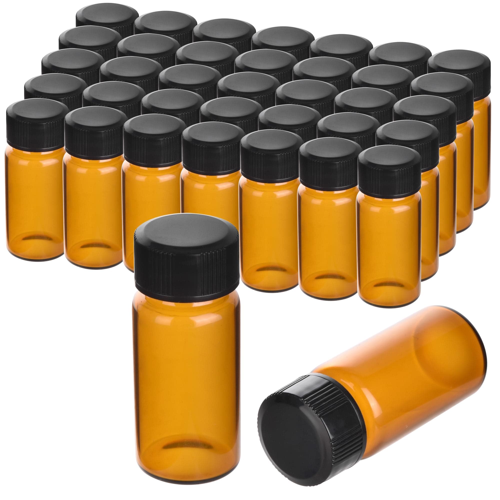 ESHATO 100 Pieces Glass Sample Vial, Liquid Sampling Small Glass Bottle with Black Plastic Screw Caps (10ML, Brown)