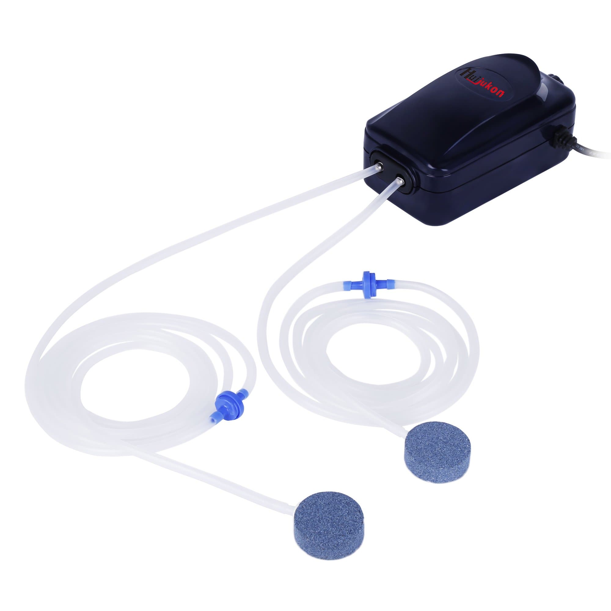 Huijukon Ultra Quiet High Efficient Adjustable Aquarium Air Pump Fish Tank Oxygen Air Pump 2 Outlets with 2 Air Stone/2 Airline Tubing (2 Outlet)