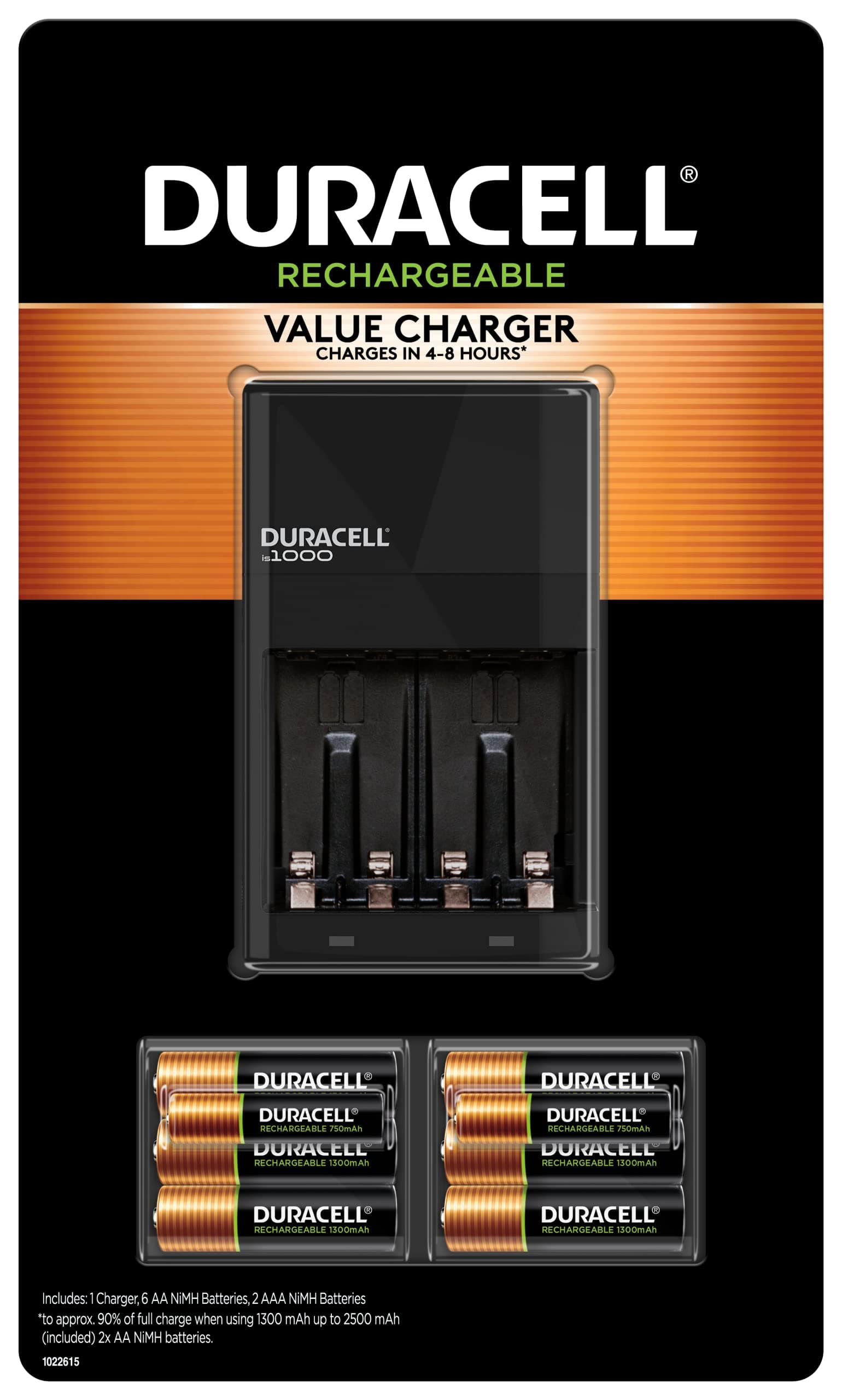 Duracell Ion Speed 1000 Charger for Rechargeable AA and AAA Batteries, With 6 AA and 2 AAA Pre-Charged for Household & Business