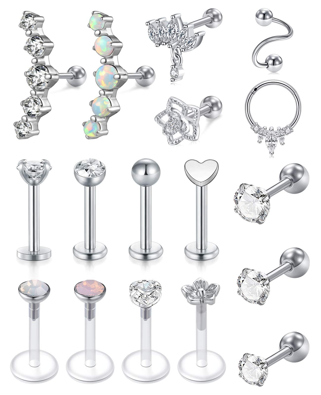 MODRSA 20g 16g Cartilage Earrings for Women Silver Gold Helix Piercing Jewelry Surgical Steel Hypoallergenic Flat Back Earrings Cartilage Hoop for Women Forward Helix Earring Tragus Jewelry Screw Back