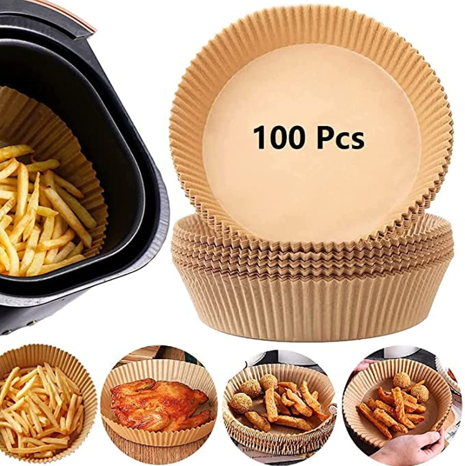 Showay 100PCS Air Fryer Disposable Paper Liner, Non stick Disposable Air Fryer Liners, Nature, PAPERL16 100P, 16cm