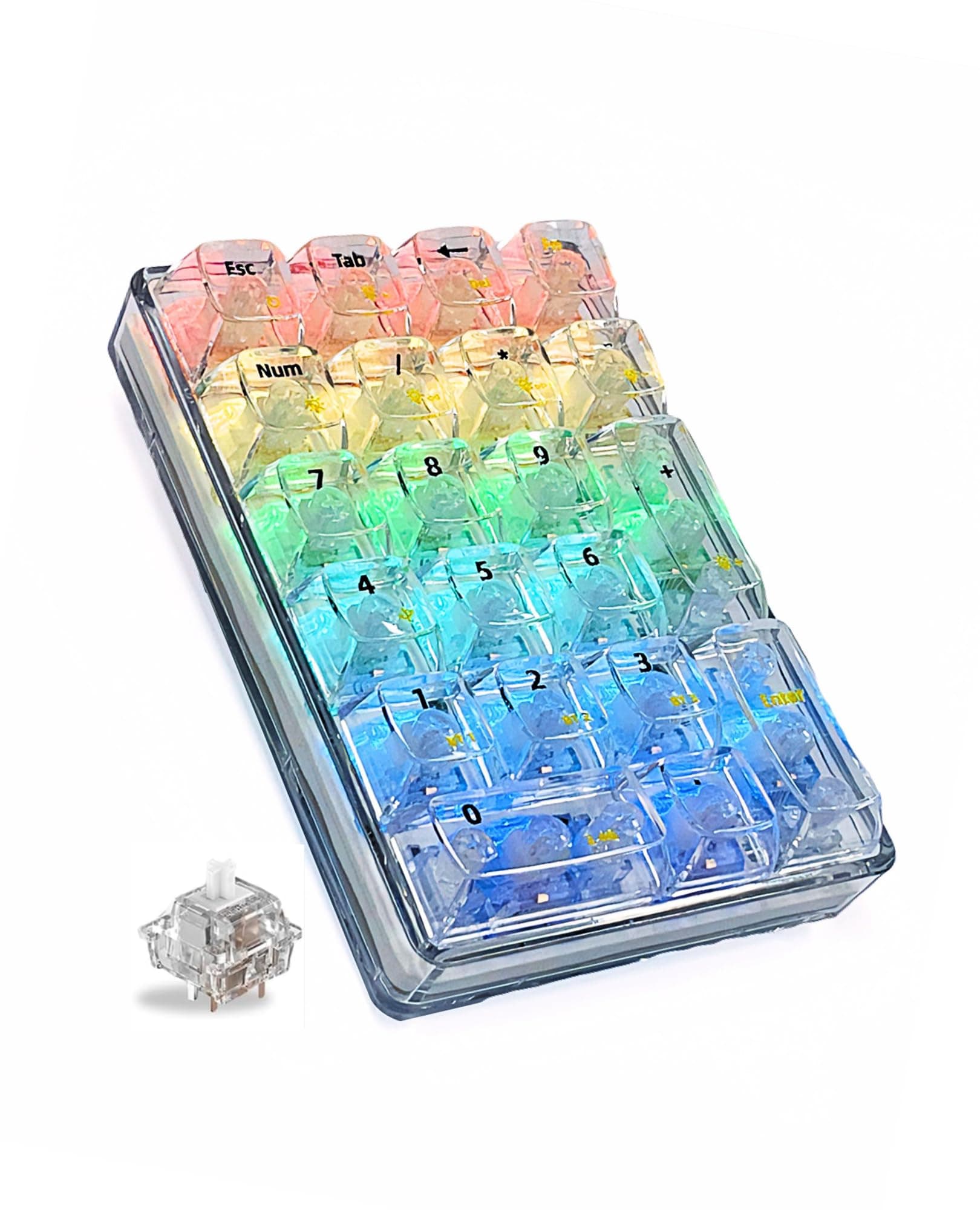 SOLAKAKA K21 RGB Backlit Tri-Mode Transparent Wireless Mechanical Number Pad Supports 3 BT/2.4GHz/Type C Wired,Hot Swappable 21 Keys Mechanical Numpad with Transparent Keycaps White