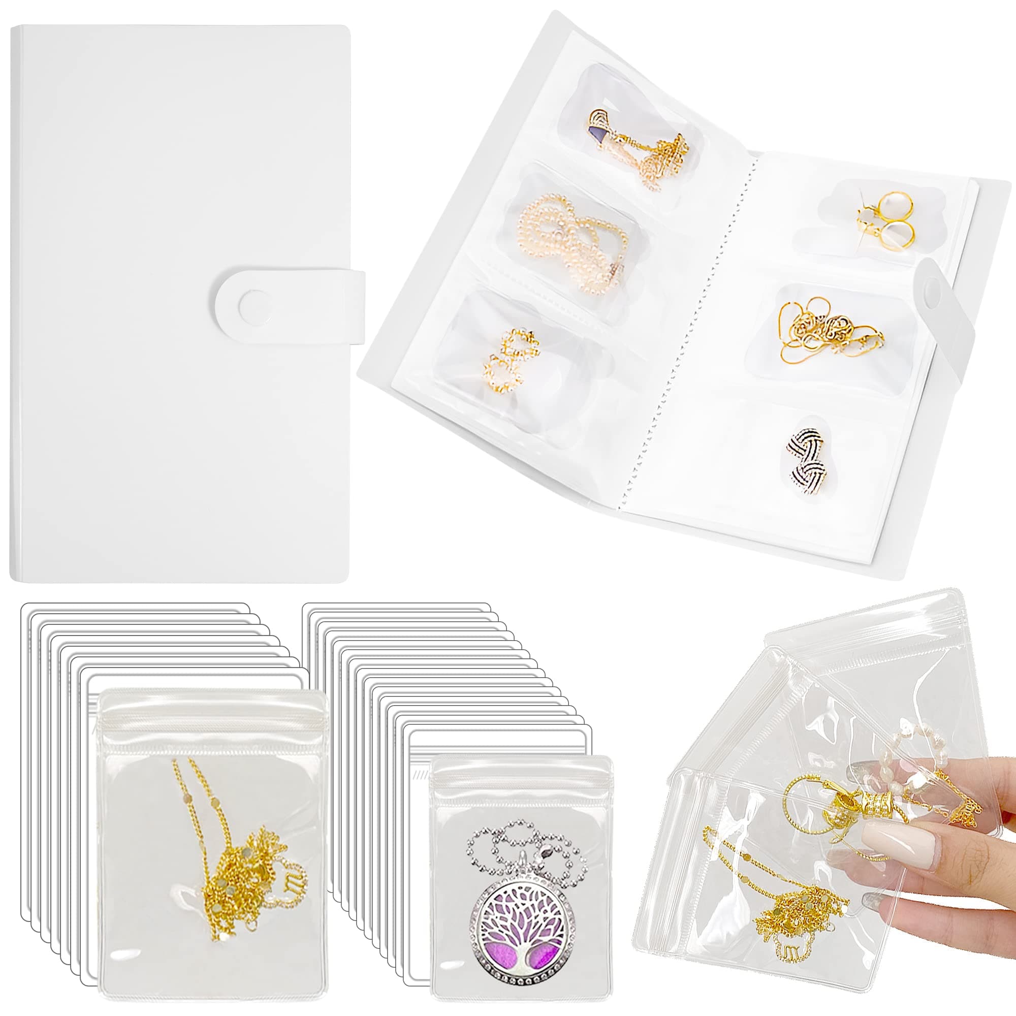 120 Grids Jewelry Storage Book and 80 PVC Bags Jewelry Organizer Bag Jewelry Storage Book with Pockets Jewelry Packaging Bag Rings Earrings Pouch Clear Zipper Bag PVC Lock Bags (Transparent)