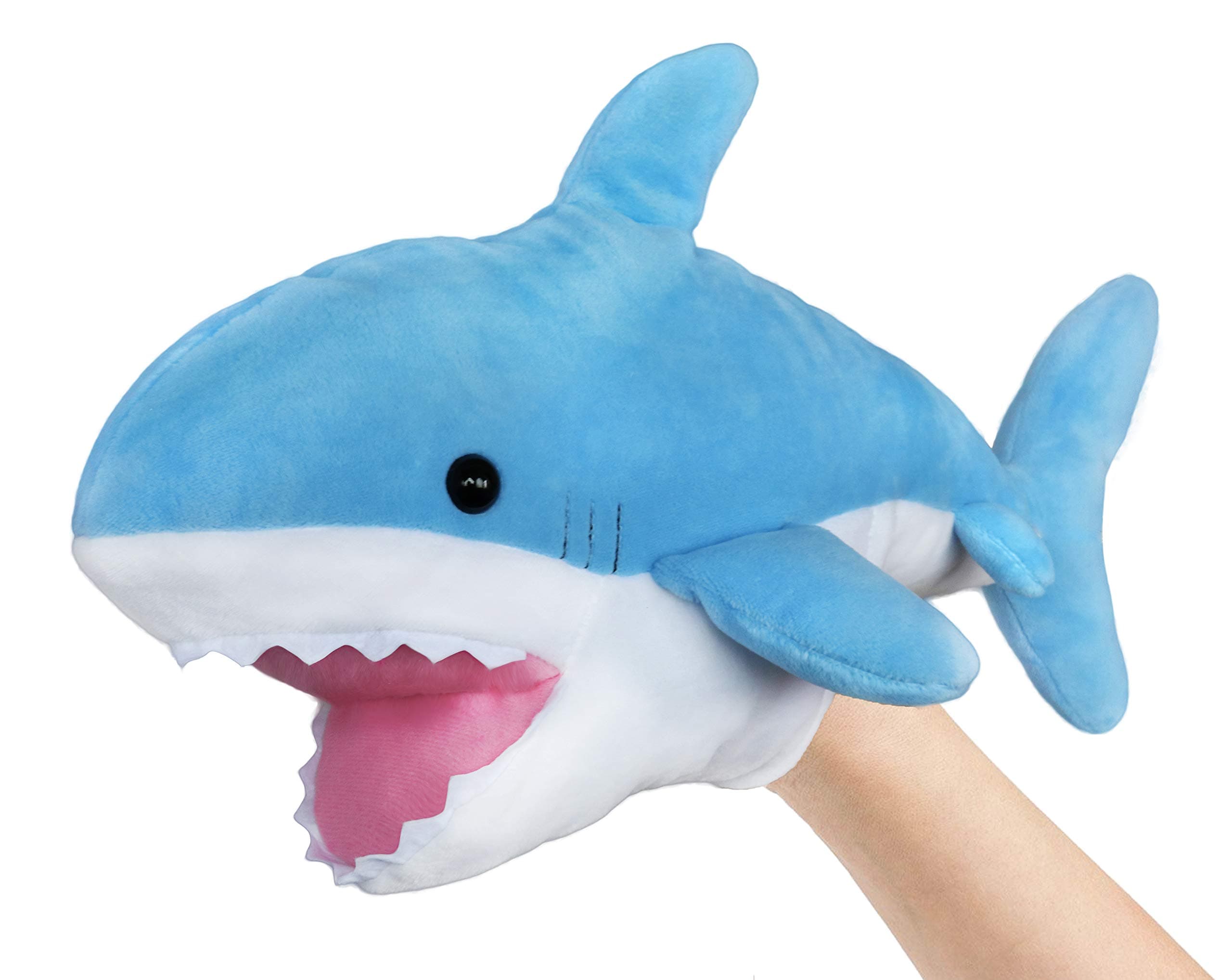 Cute Blue Plush Shark Hand Puppet - Stuffed Animal Toy - 14 Inches Long