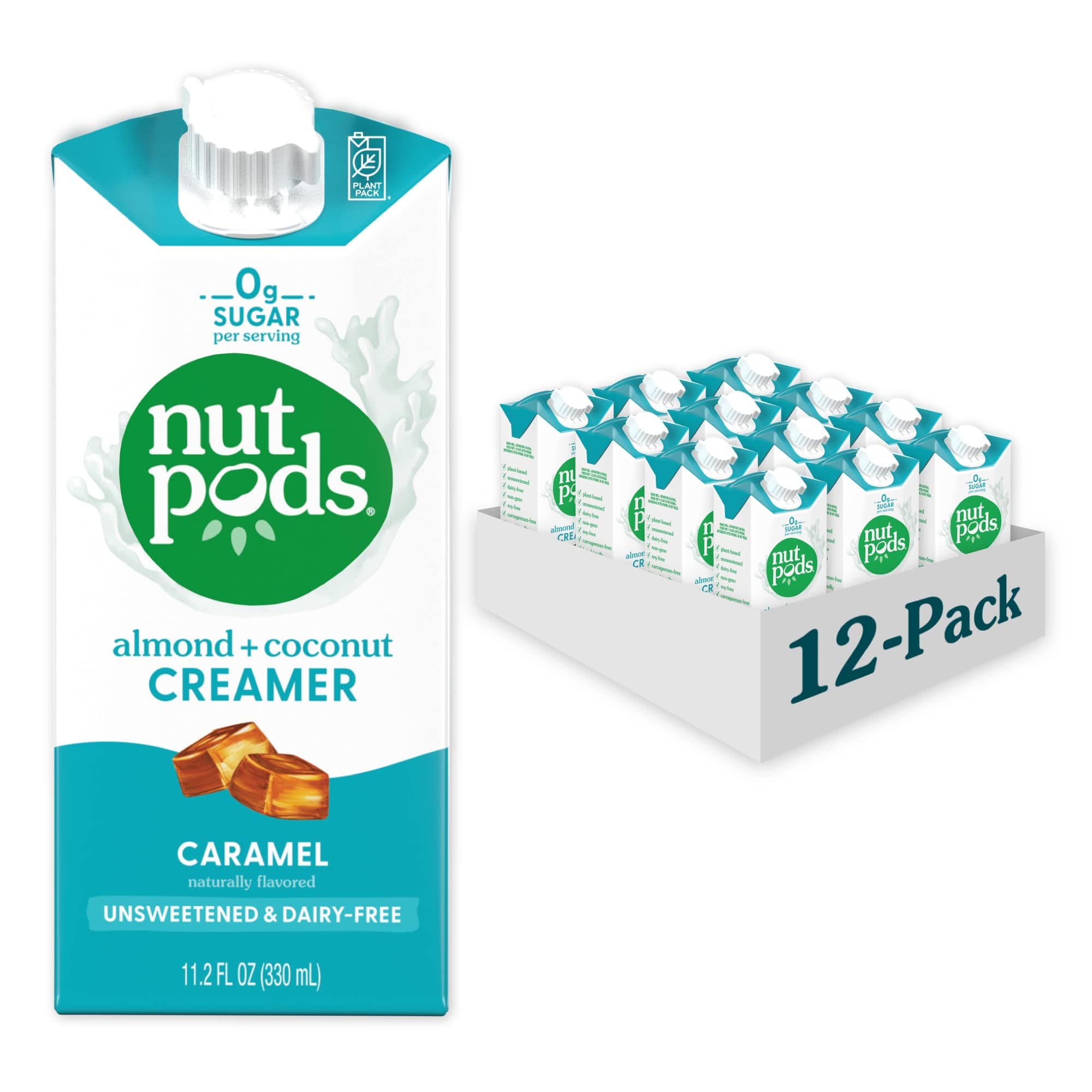 nutpods Caramel Coffee Creamer - Unsweetened Non Dairy Creamer Made from Almonds and Coconuts - Keto Creamer, Whole30, Gluten Free, Non-GMO, Vegan, Sugar Free, Kosher (12-Pack)