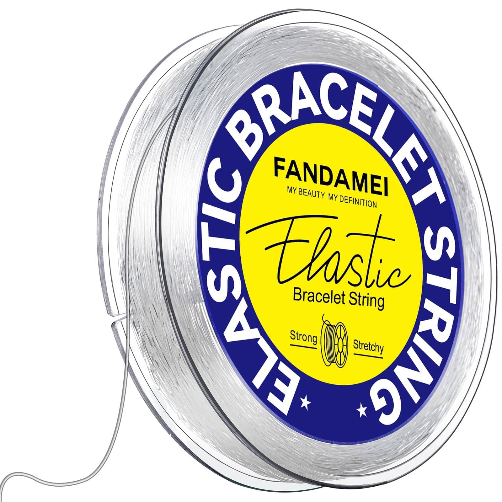 FANDAMEI 0.5mm Elastic Bracelets Strings Cord, Elastic Crystal Stretch Bead Cord for Jewelry Making, Clear Stretchy Elastic String Cord for Beading, Transparent Thread for Bracelet Necklace Making
