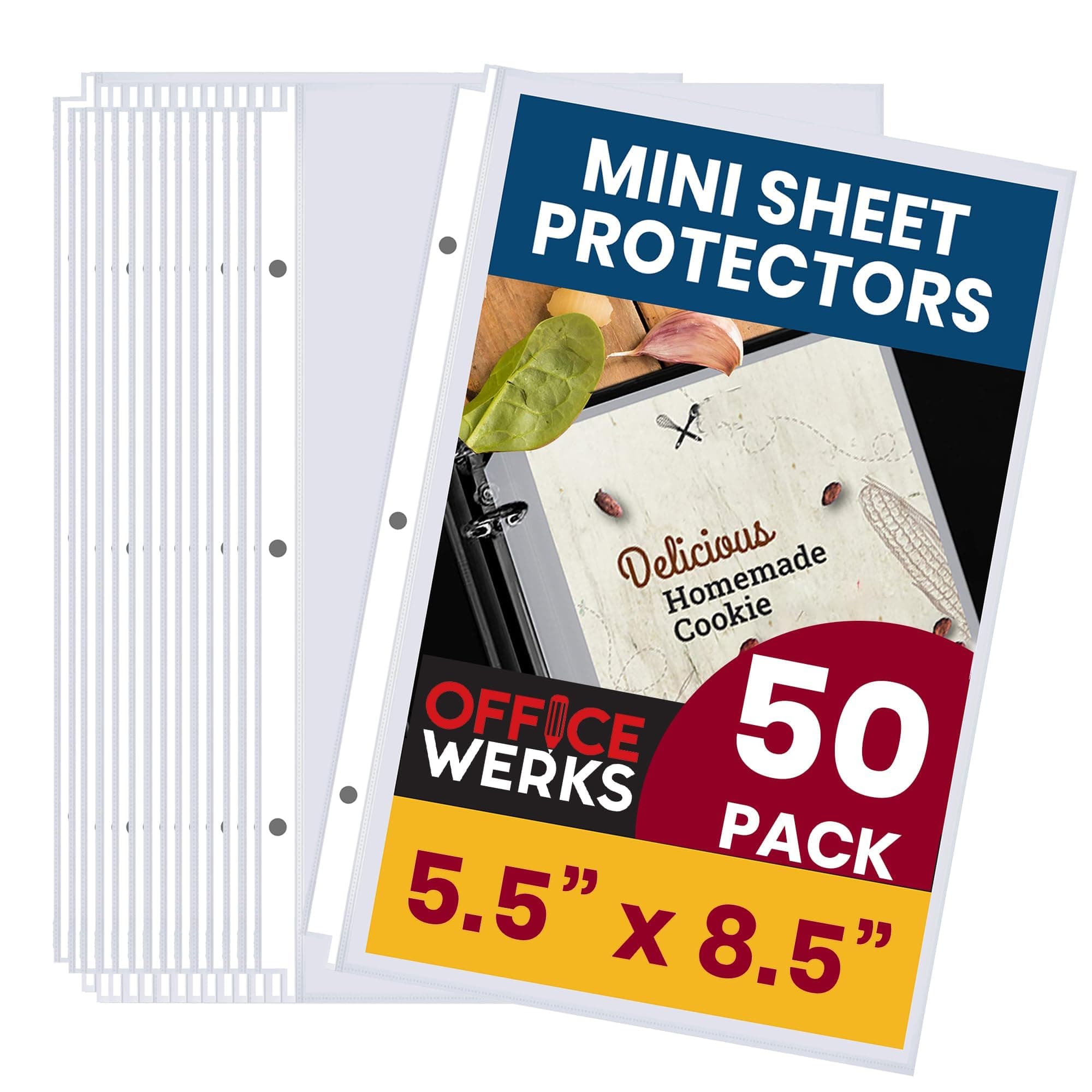 Officewerks Heavyweight Clear Mini Sheet Protectors, 5.5" x 8.5", 50 Pack, Top Load,Reinforced Holes, Acid-Free/Archival Safe