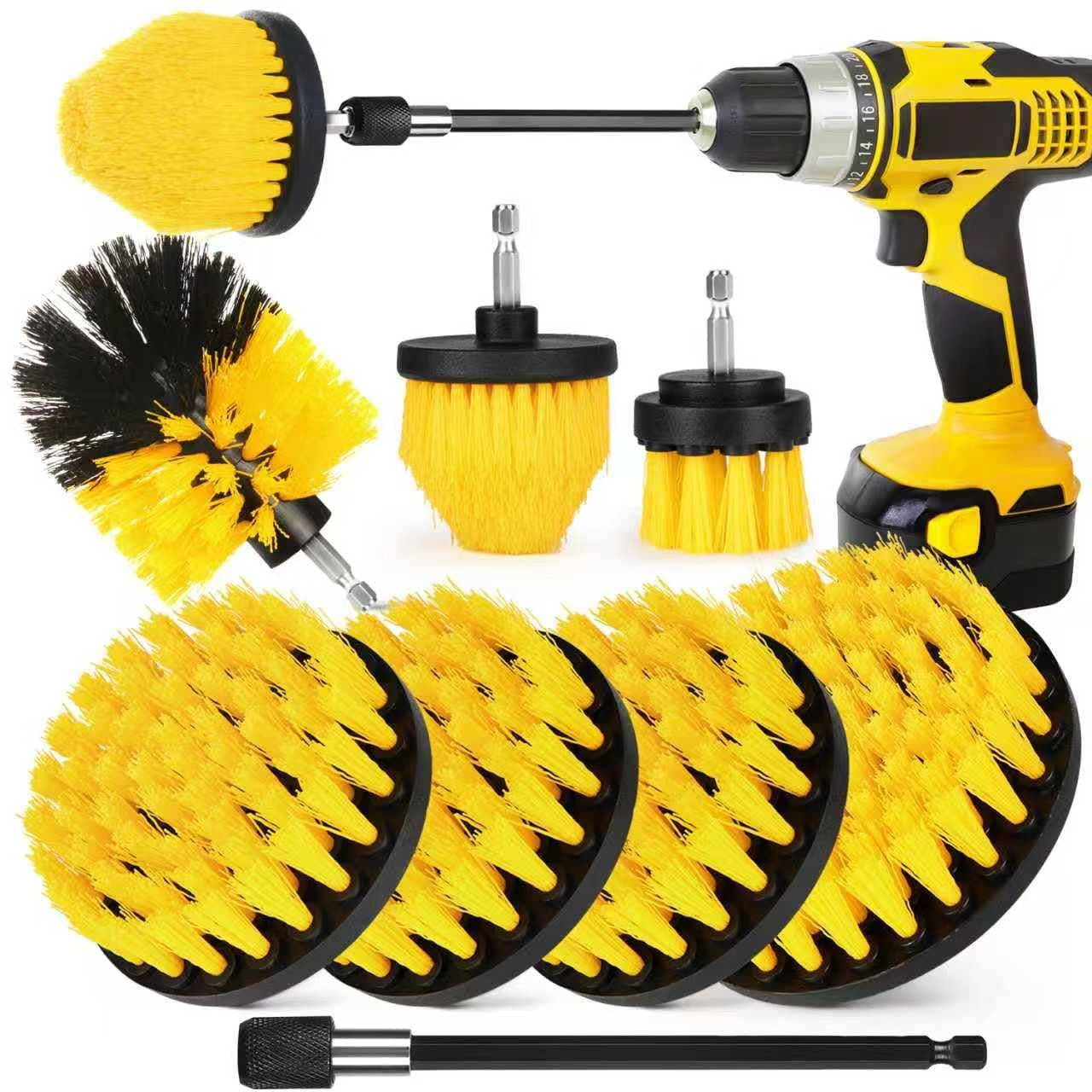 8 Pack Drill Brush Attachment Set, 1/4in Power Scrubber Brush+ Extend Long Rod, Brush Drill Attachment, Power Cleaning Scrub Brush for Bathroom, Tub, Tile, Corner, Floor