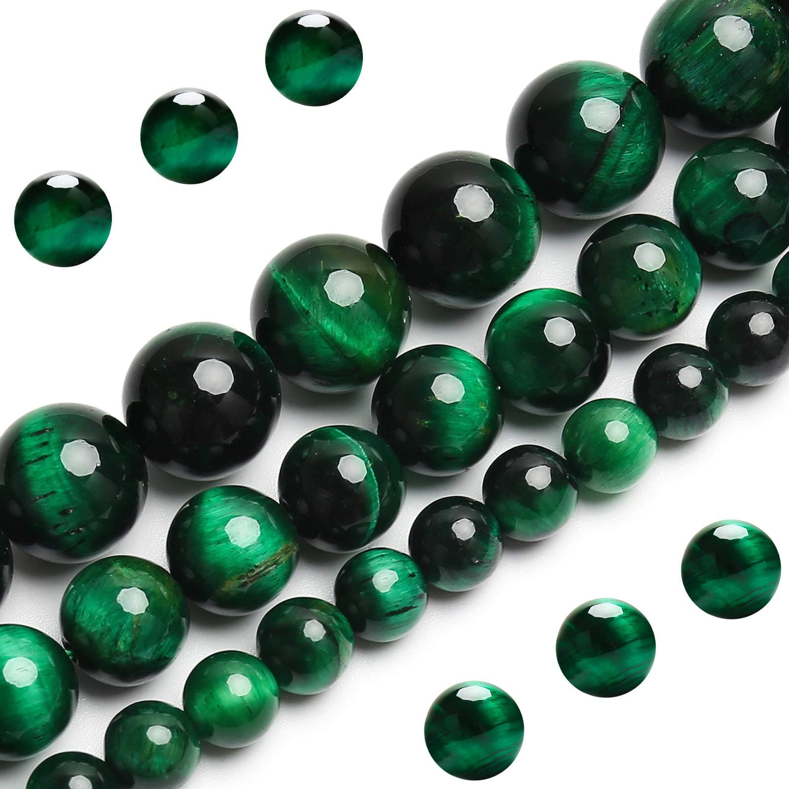 BONNY BOXX Natural Green Tiger Eye Beads, Grade AAA Gemstone Round Loose Beads 10MM 40PCs Bulk Lot Options, Semi Precious Stone Beads for Jewelry Making