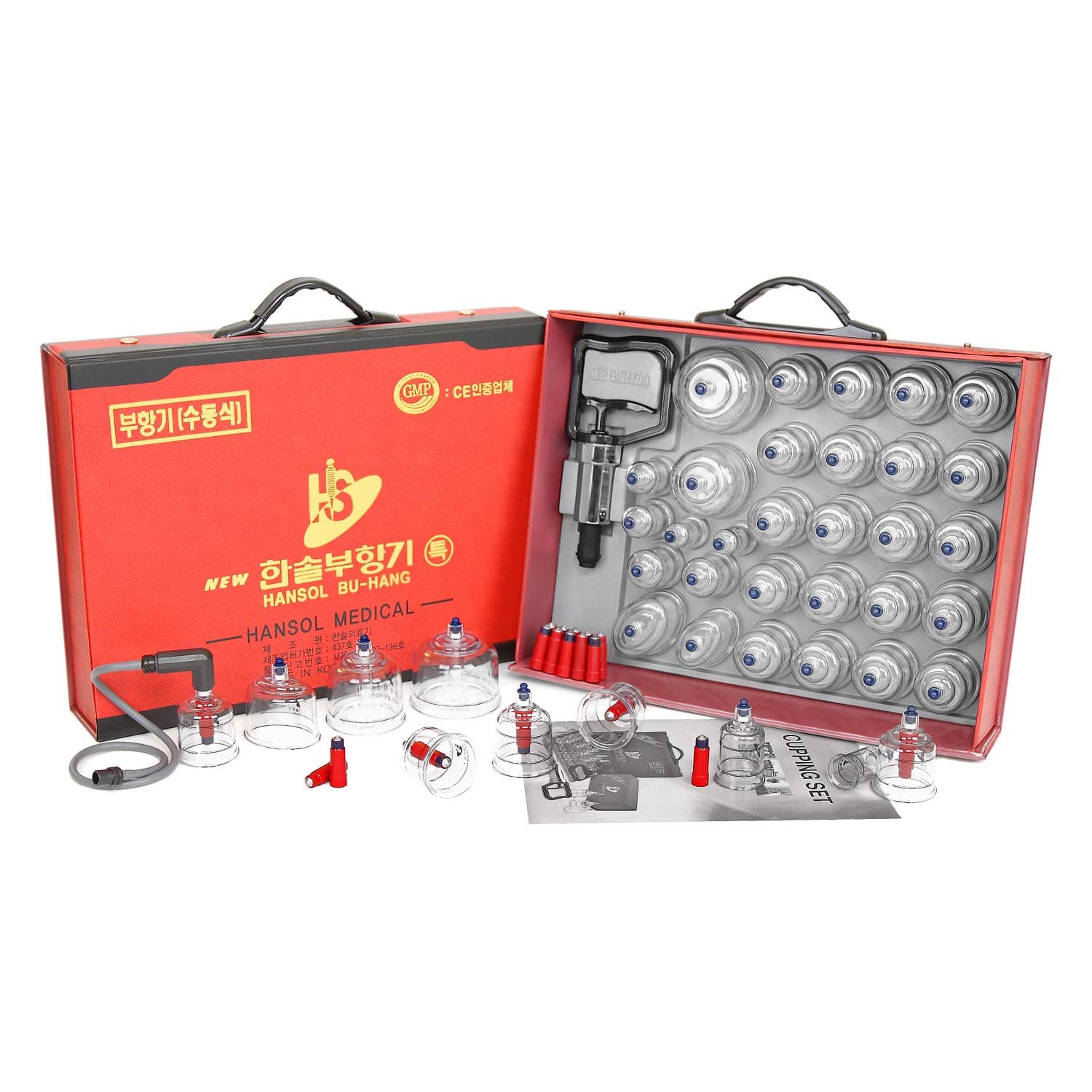 Hansol Professional Cupping Therapy Equipment 30 Cup Set with Pump Handle and Extension Tube