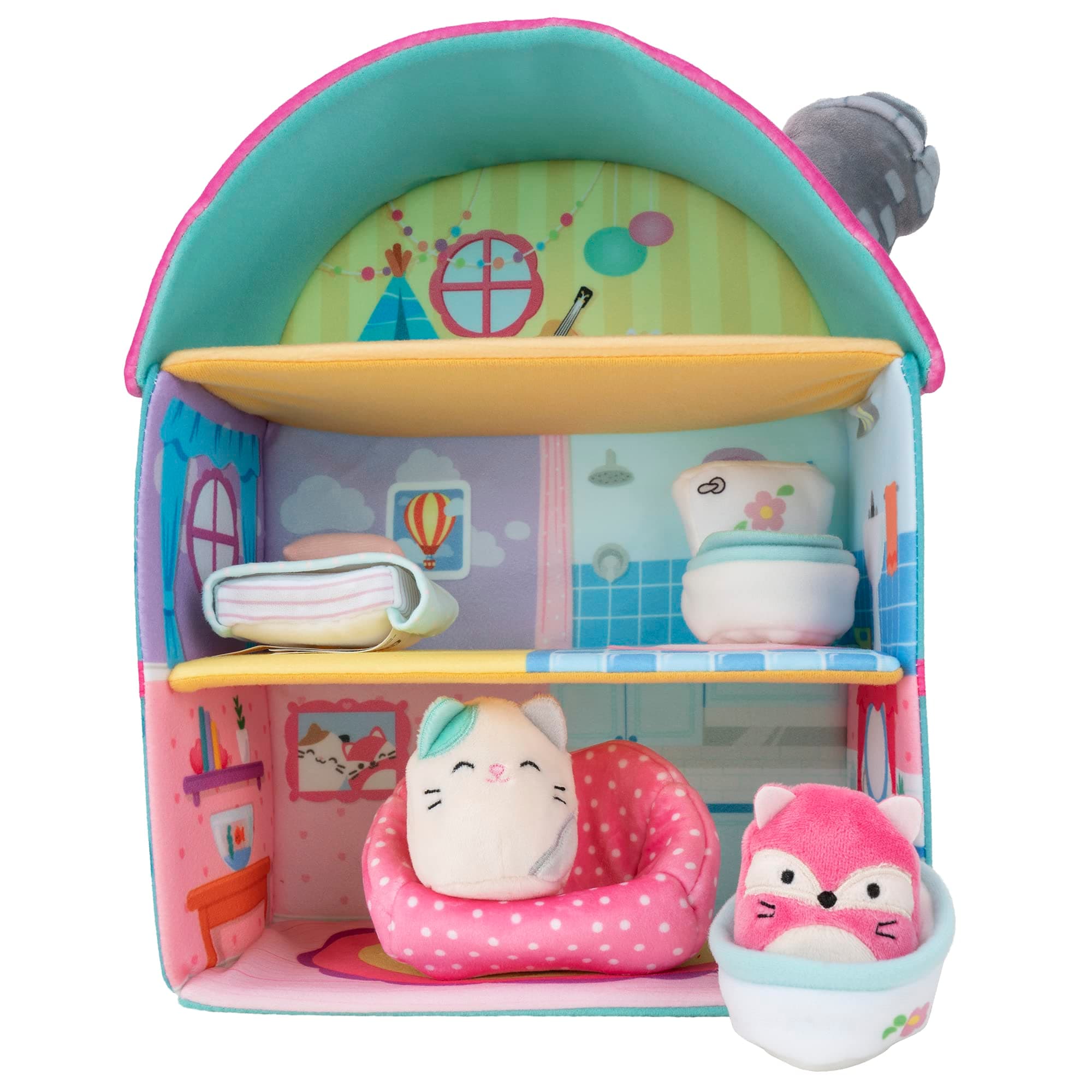 Squishville by Squishmallow Fifi’s Cottage Townhouse, 2” Blair and Fifi Soft Mini-Squishmallow and 4 Plush Furniture Accessories, Irresistibly Soft Toys, 3 Floors to Explore, Amazon Exclusive